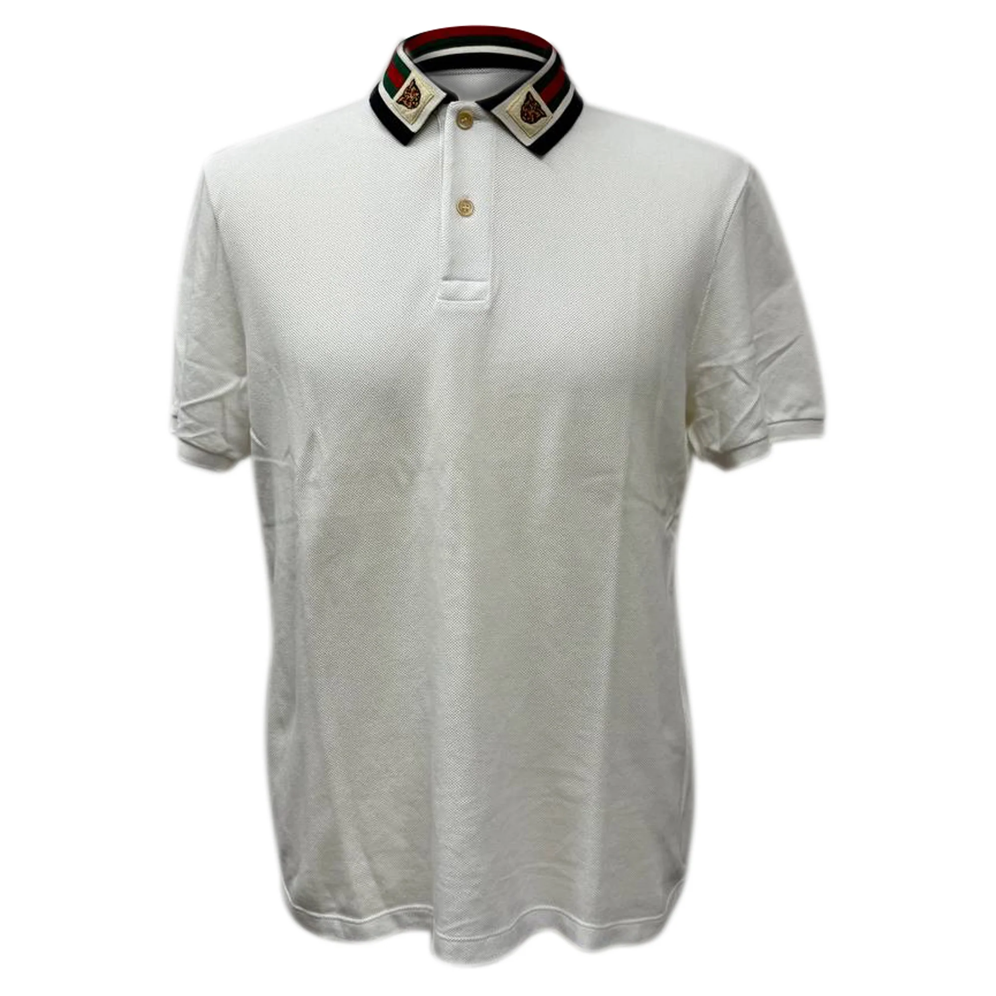 Men's Gucci Web Trim Collar Polo T-Shirt in White Cotton