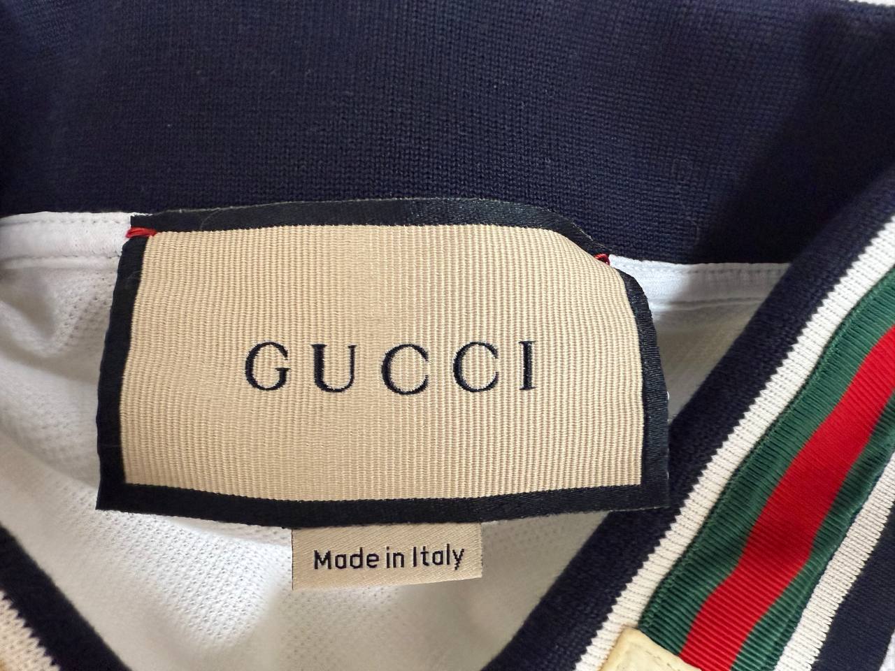 Men's Gucci Web Trim Collar Polo T-Shirt in White Cotton - Image 10