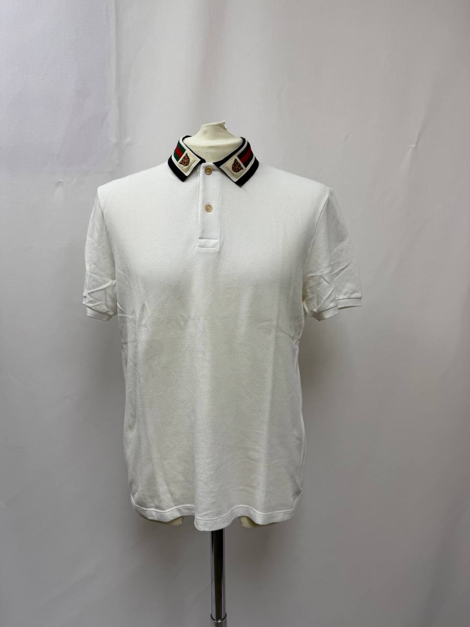 Men's Gucci Web Trim Collar Polo T-Shirt in White Cotton - Image 6