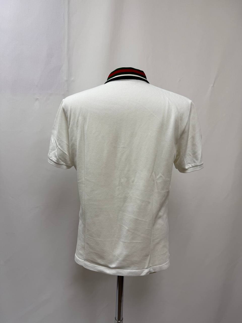 Men's Gucci Web Trim Collar Polo T-Shirt in White Cotton - Image 7