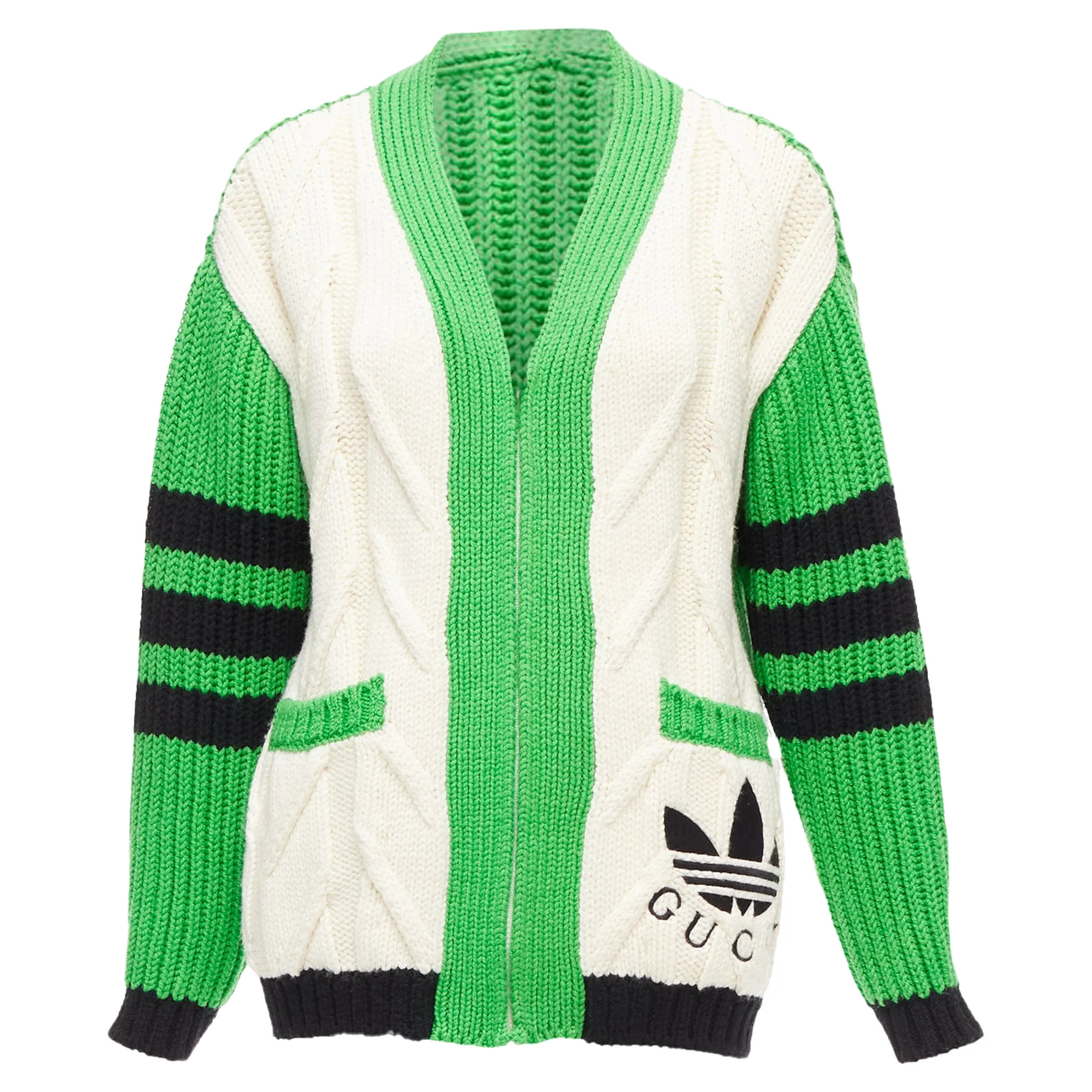 Women's Gucci Adidas logo pocket varsity cable knit cardigan coat - Image 2