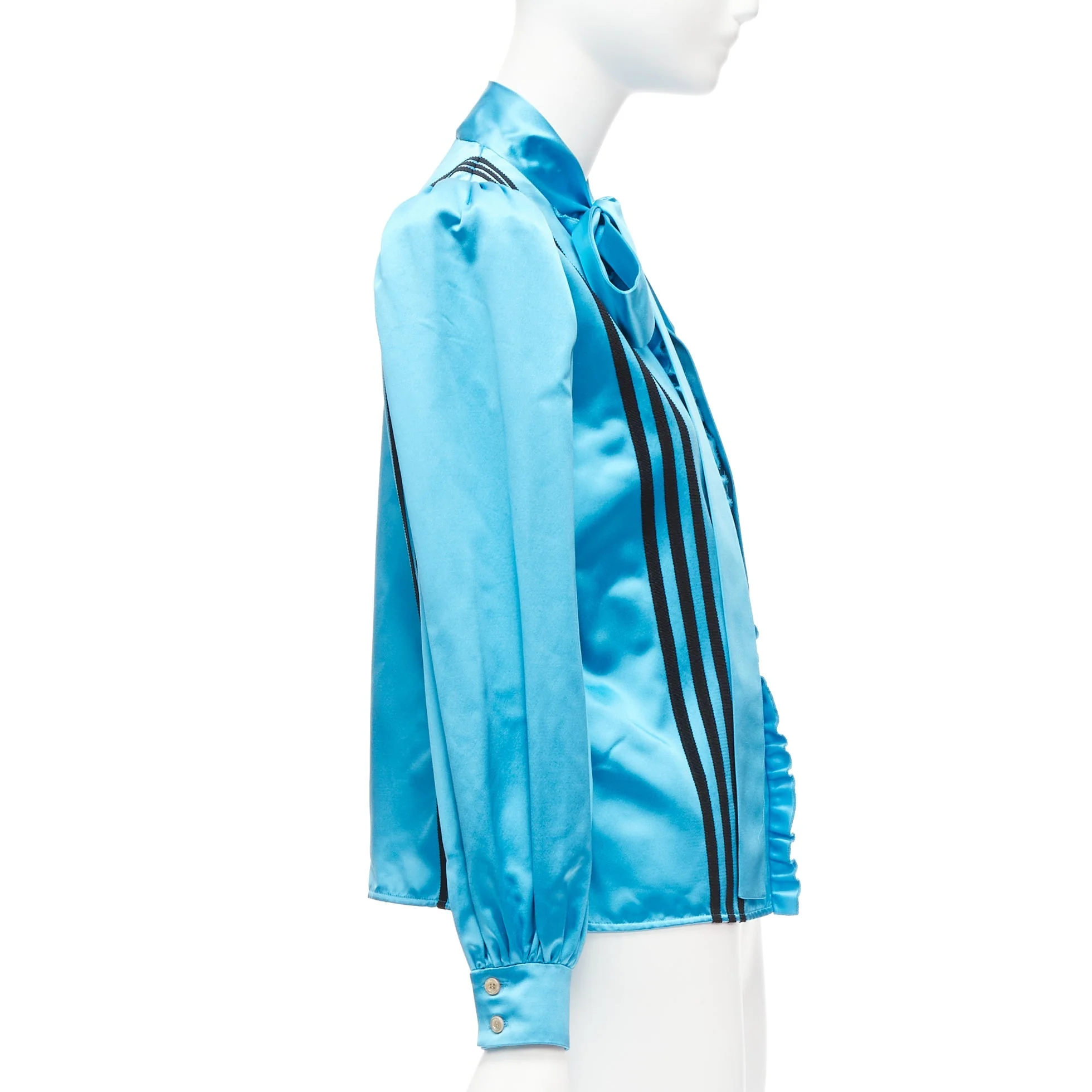 Women's Gucci Adidas silk stripe bow Victorian puff sleeve blouse - Image 10
