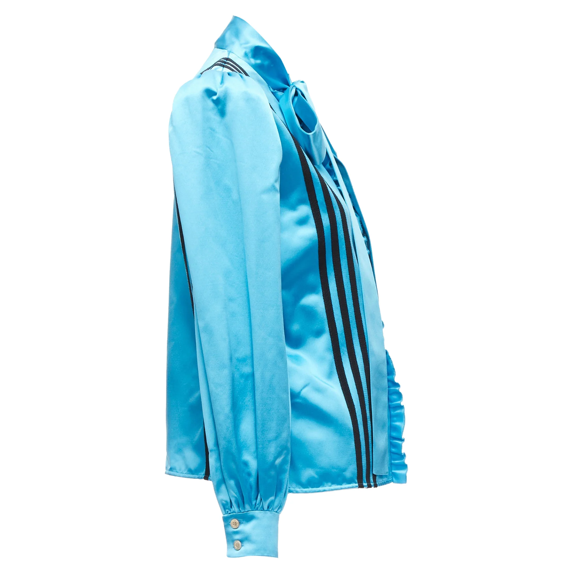 Women's Gucci Adidas silk stripe bow Victorian puff sleeve blouse - Image 4