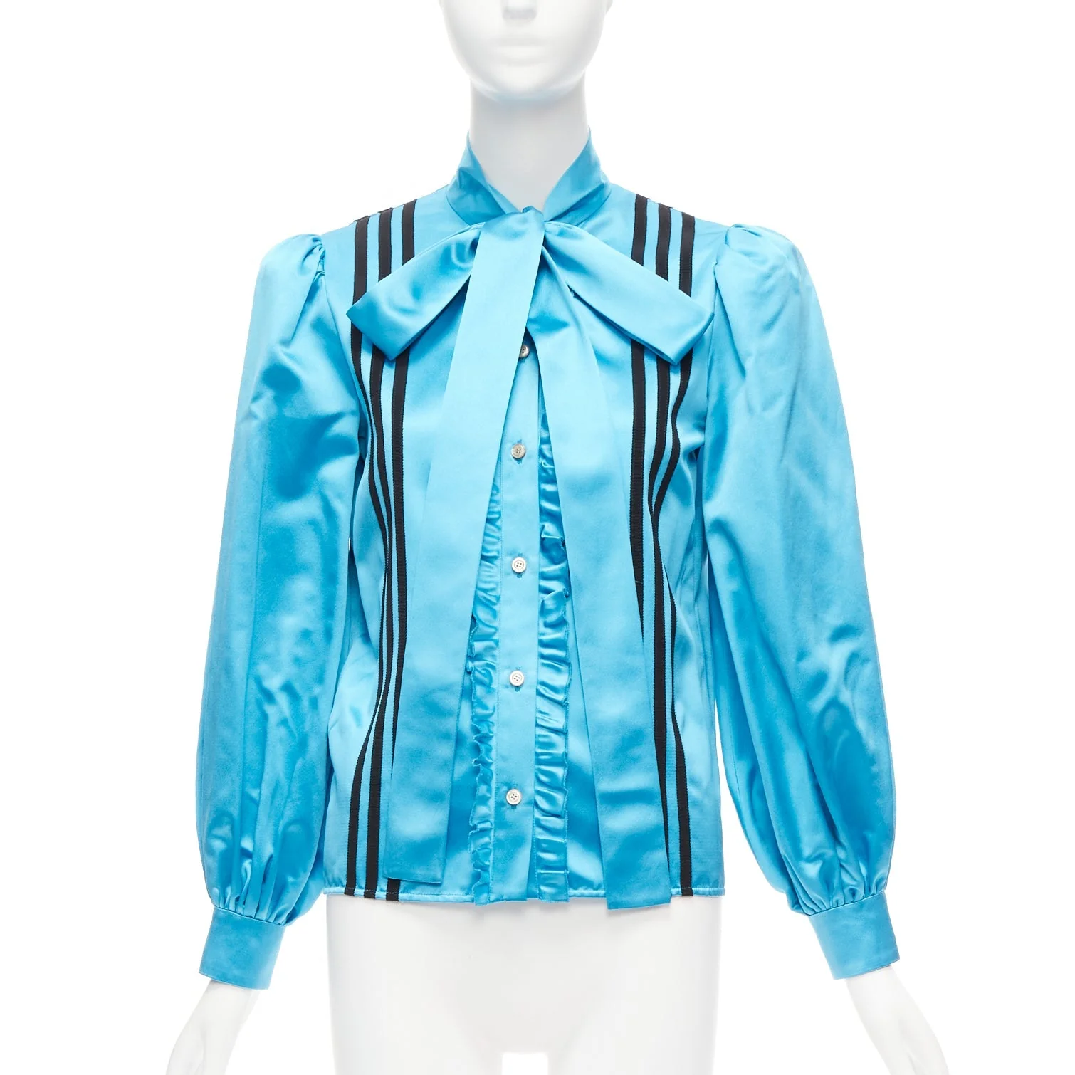 Women's Gucci Adidas silk stripe bow Victorian puff sleeve blouse - Image 7