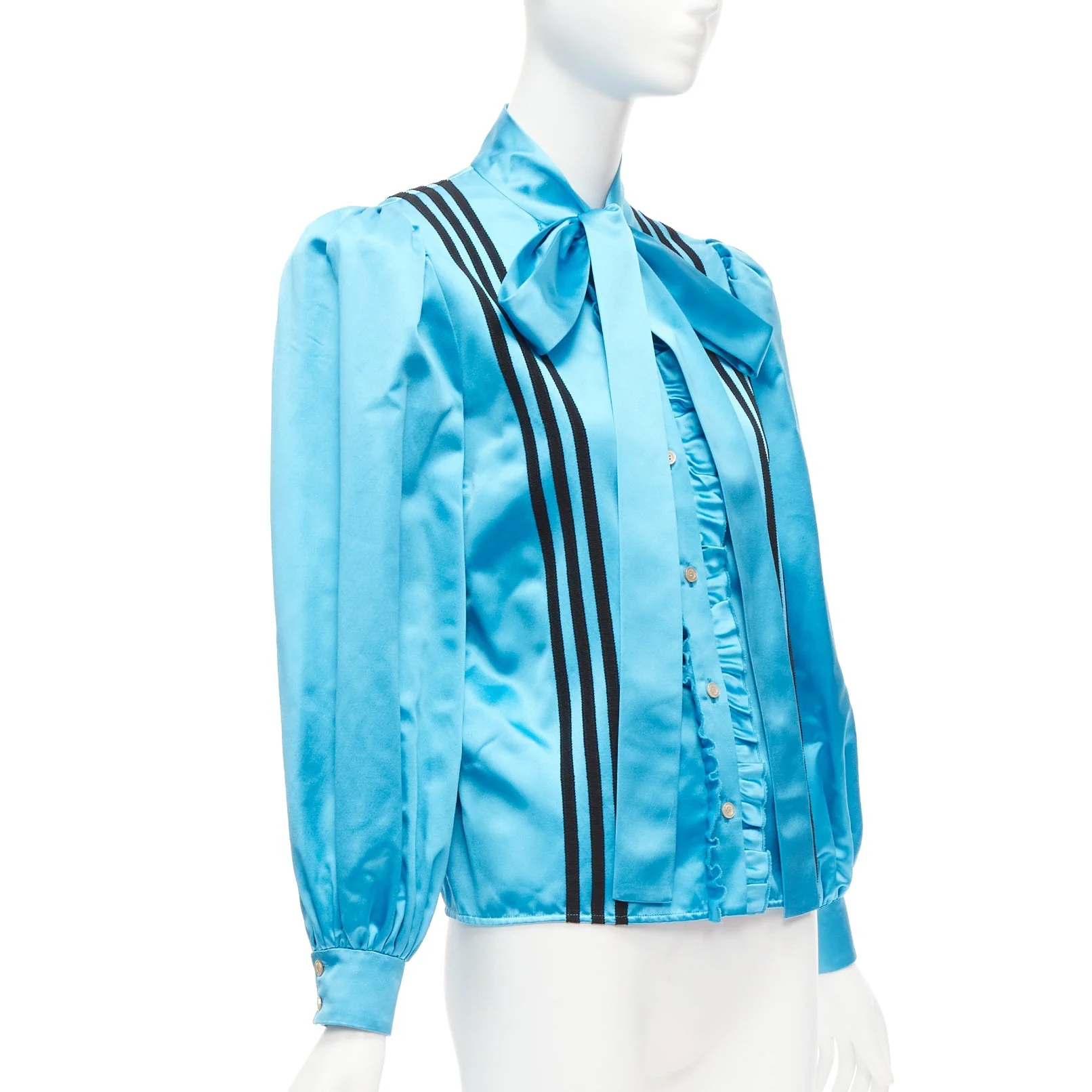 Women's Gucci Adidas silk stripe bow Victorian puff sleeve blouse - Image 9