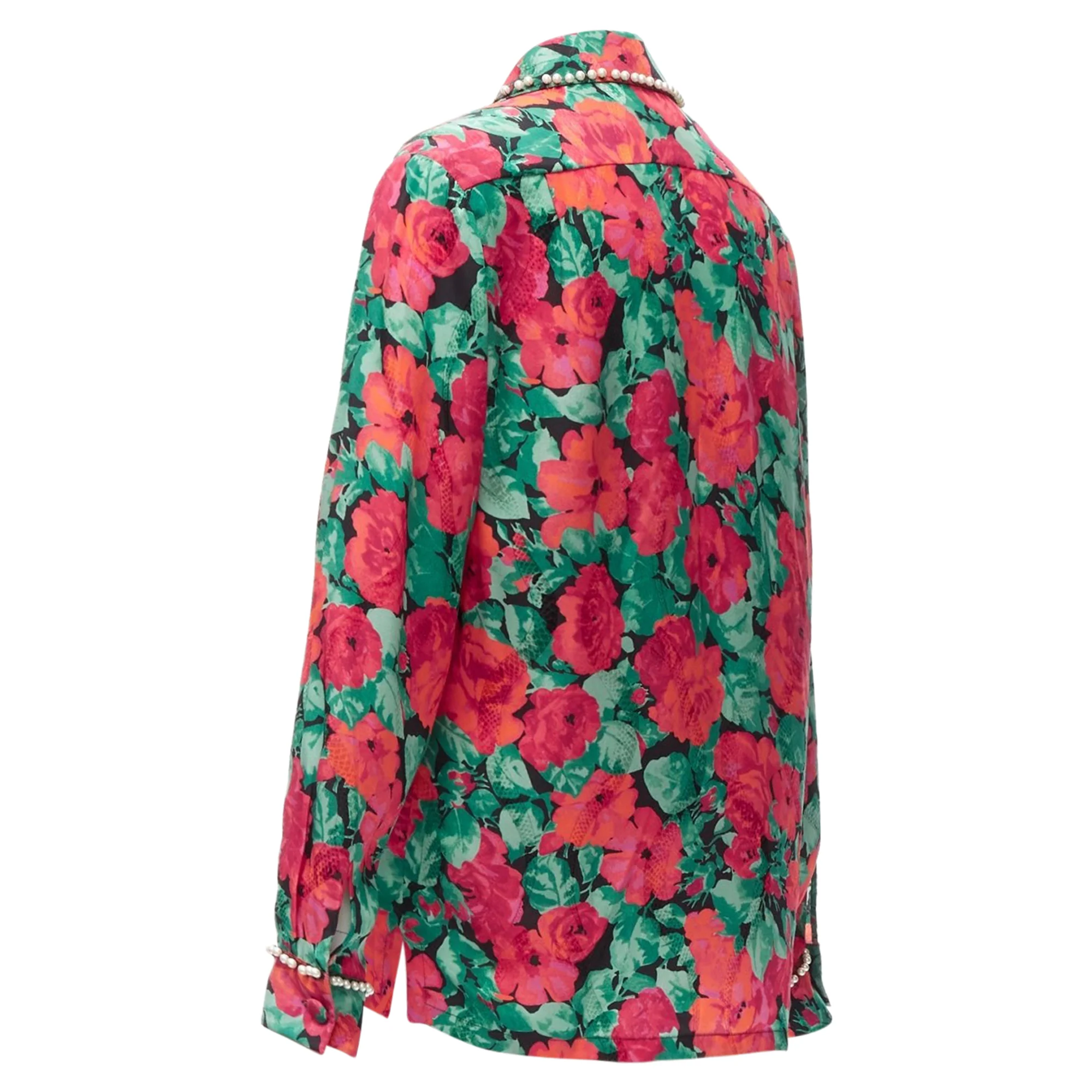 Women's Gucci Alessandro Michele floral GG pearl bow silk shirt - Image 6