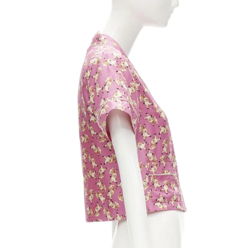 Women's Gucci CNY silk piggy print cropped pajama shirt - Image 10