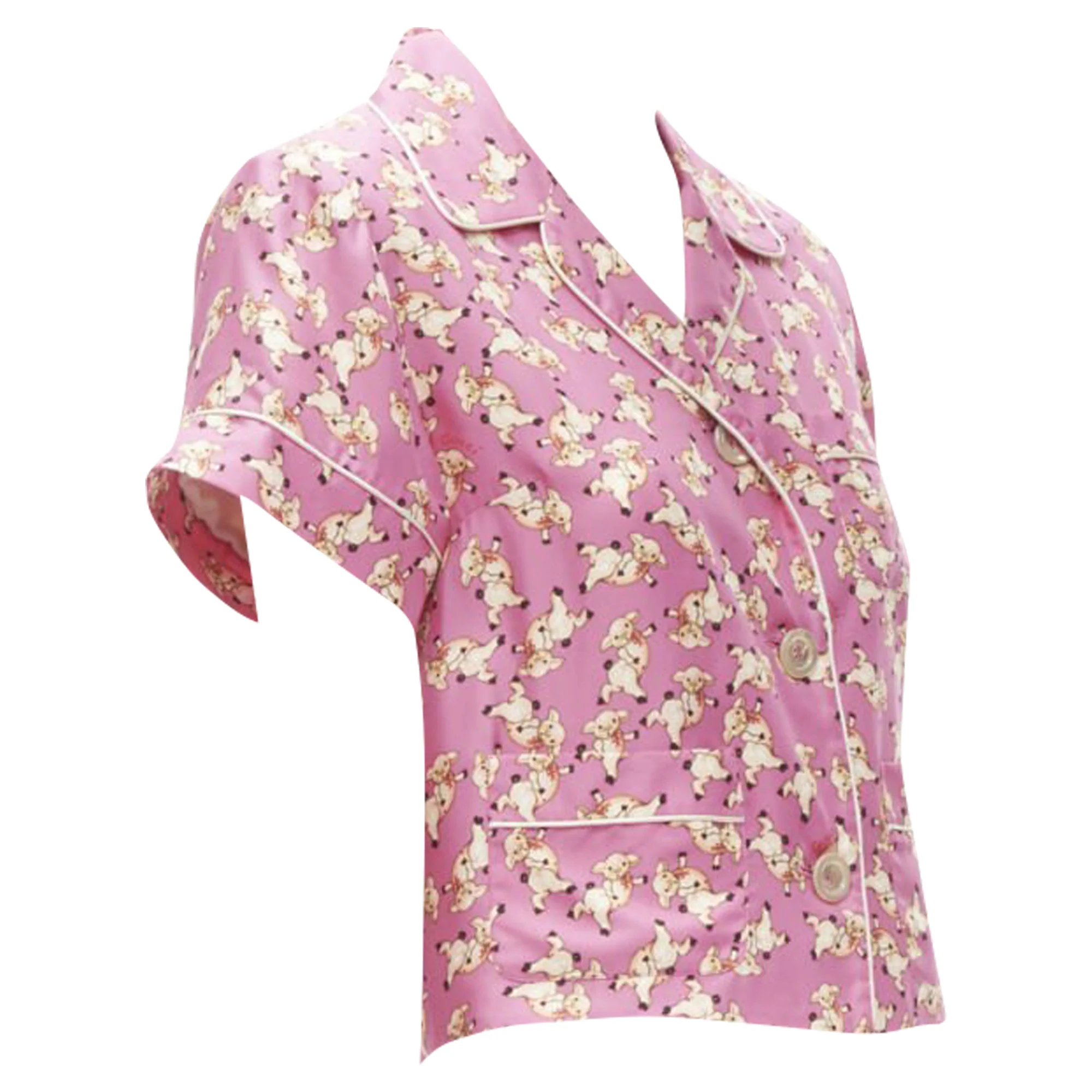 Women's Gucci CNY silk piggy print cropped pajama shirt - Image 3