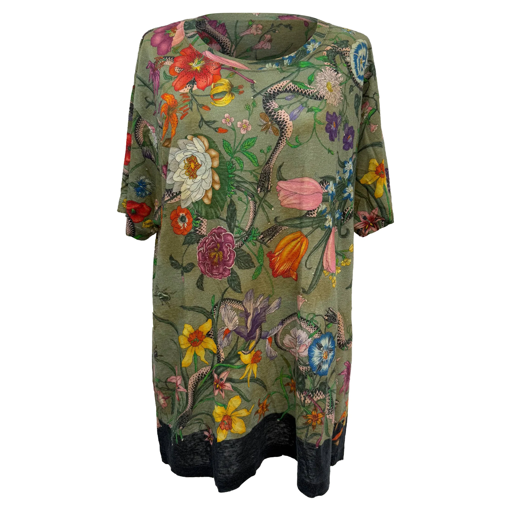 Women's Gucci Flora Print T-Shirt in Multicolor Linen