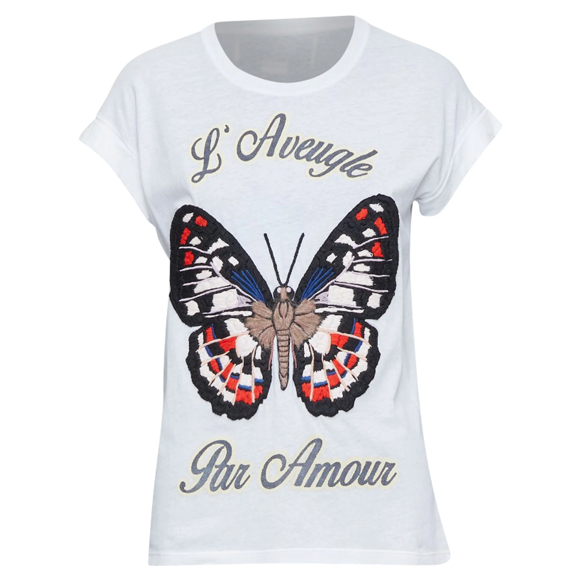 Women's GUCCI L'Aveugle Par Amour white butterfly embroidered tshirt XS - Image 10