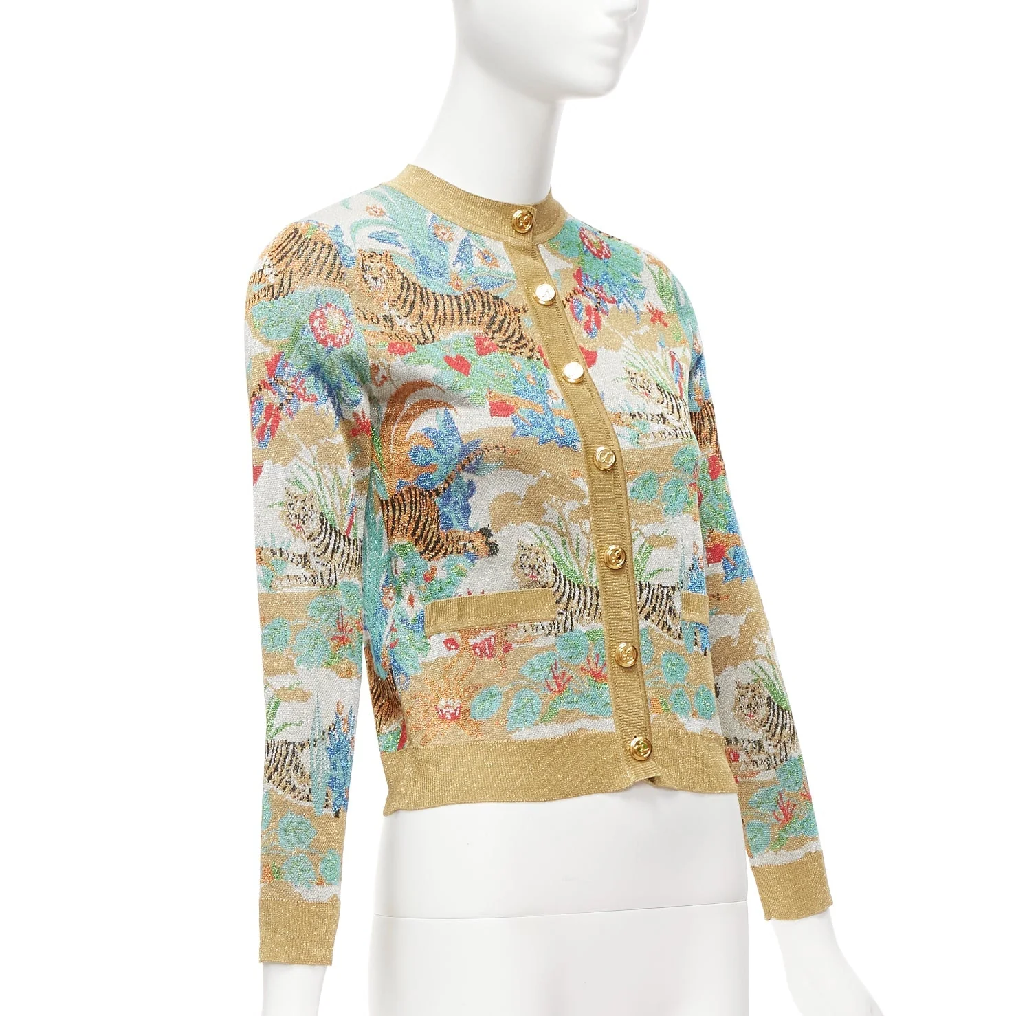 Women's Gucci Limited oriental tiger metallic lurex GG button cardigan - Image 10