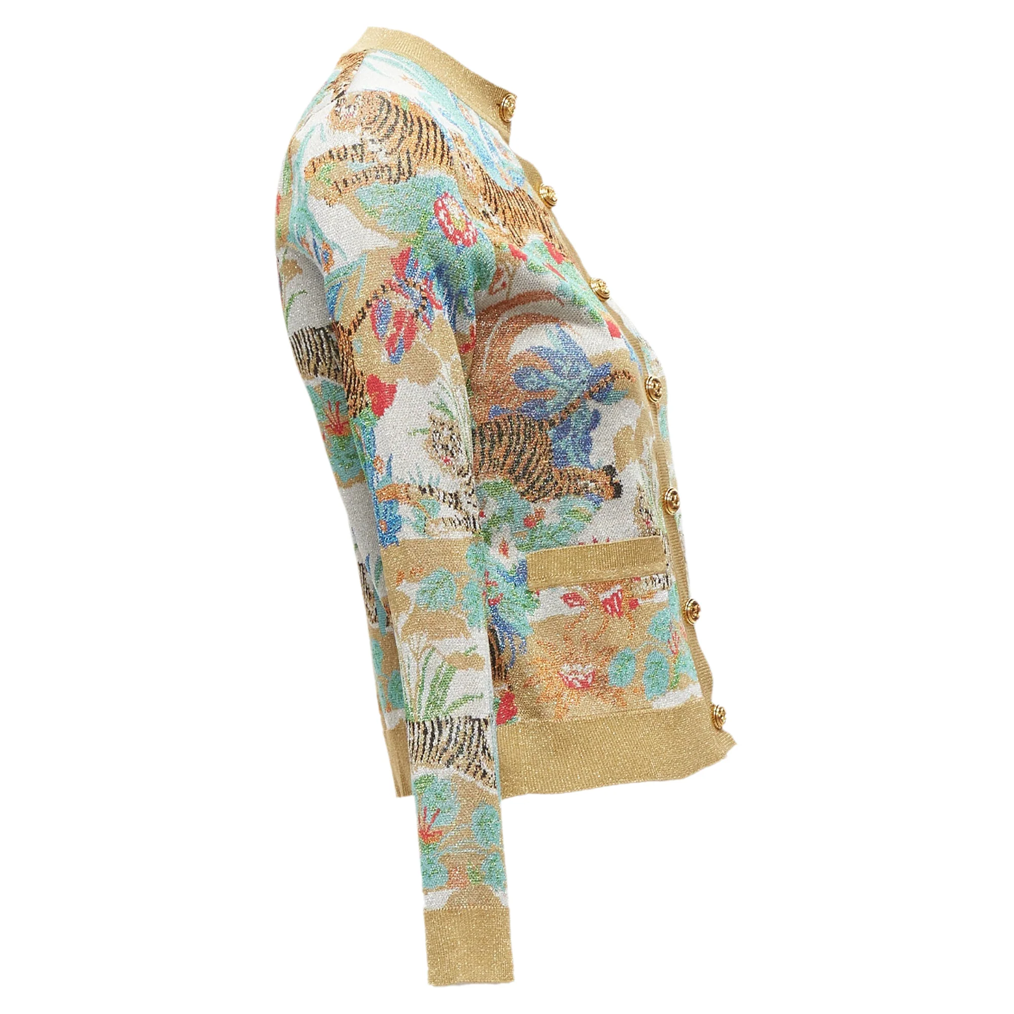Women's Gucci Limited oriental tiger metallic lurex GG button cardigan - Image 5