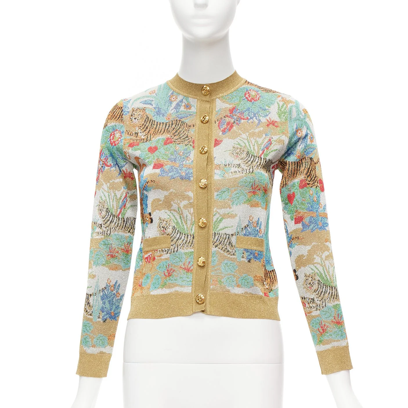 Women's Gucci Limited oriental tiger metallic lurex GG button cardigan - Image 7