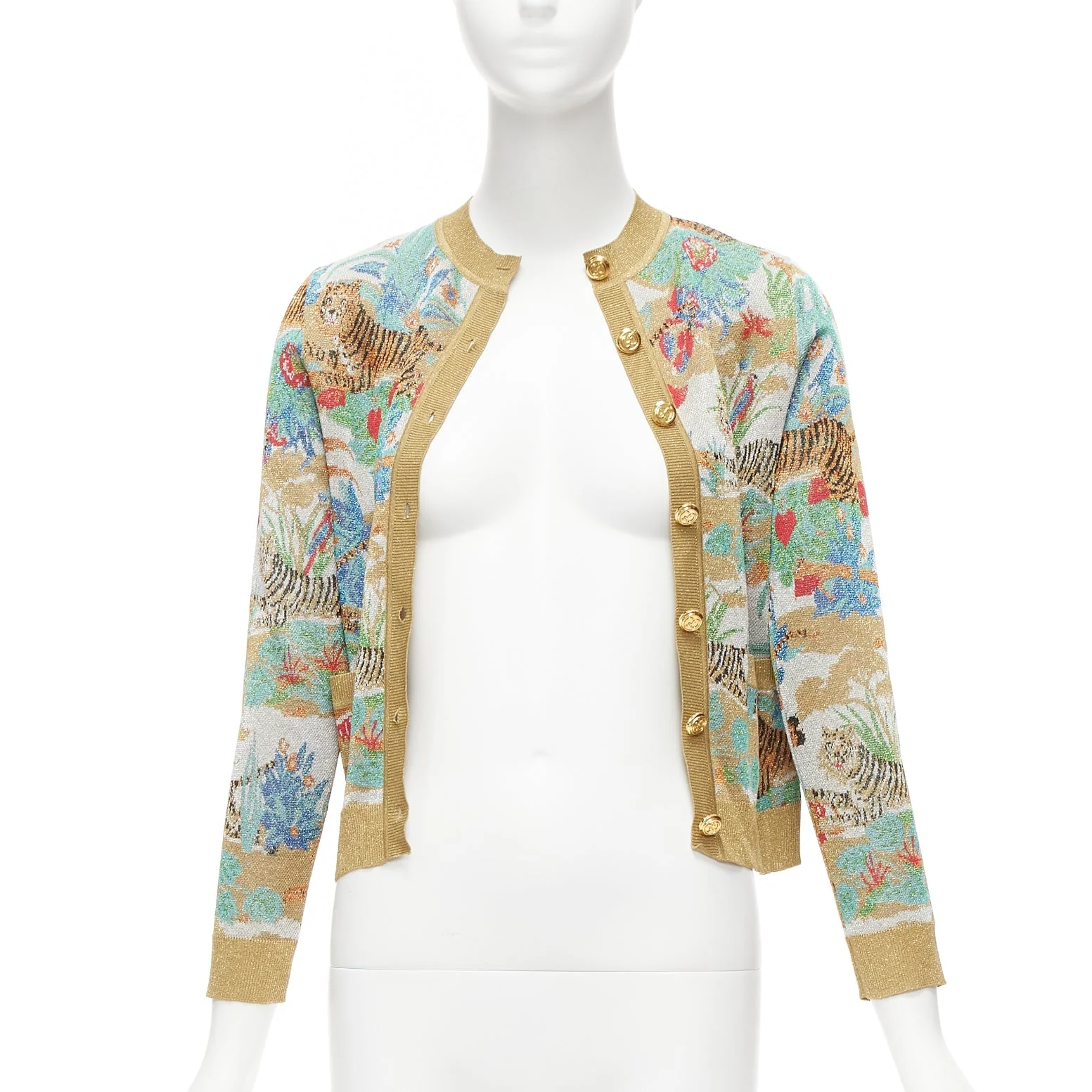 Women's Gucci Limited oriental tiger metallic lurex GG button cardigan - Image 9
