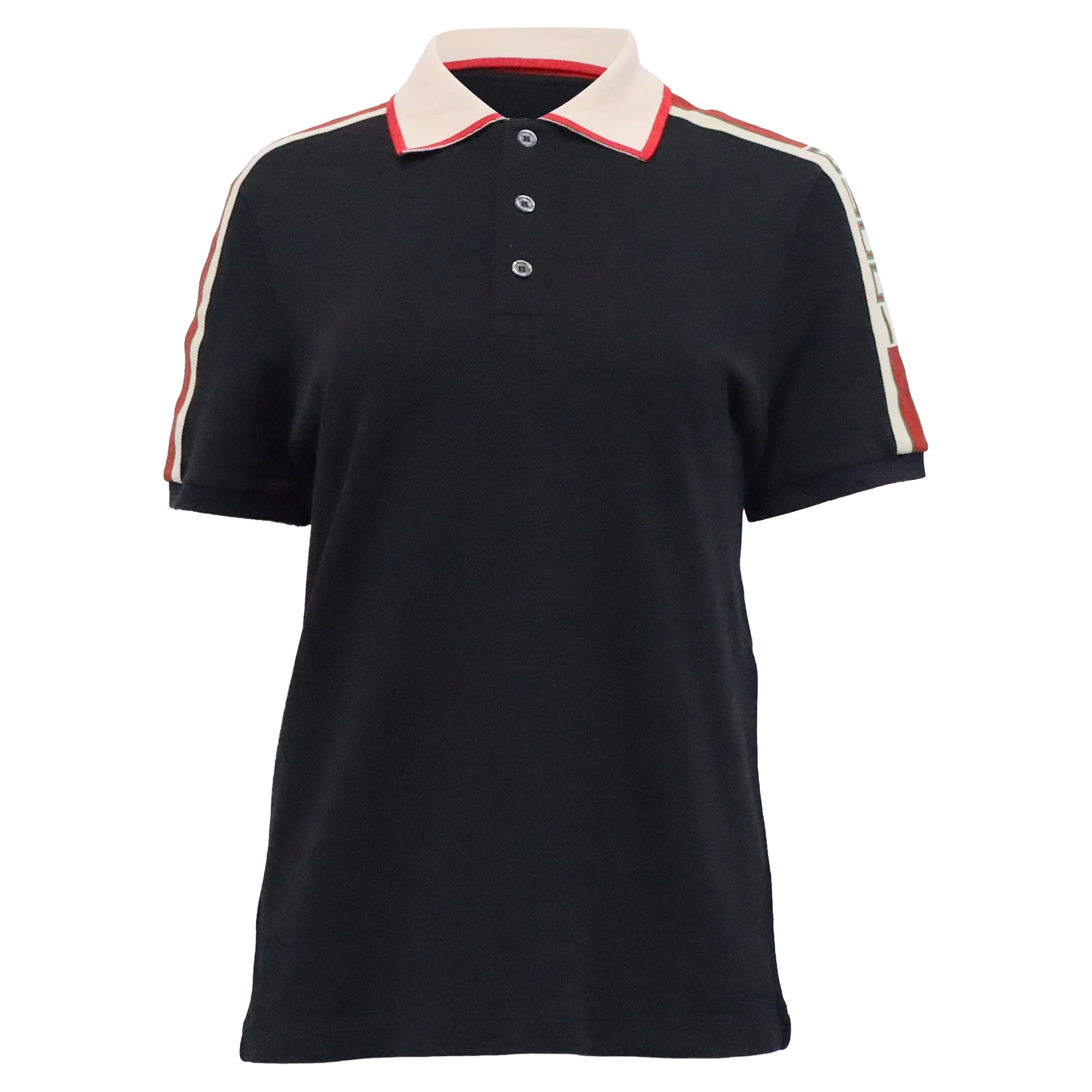 Women's Gucci Logo Stripe Detail Polo T-Shirt in Black Cotton