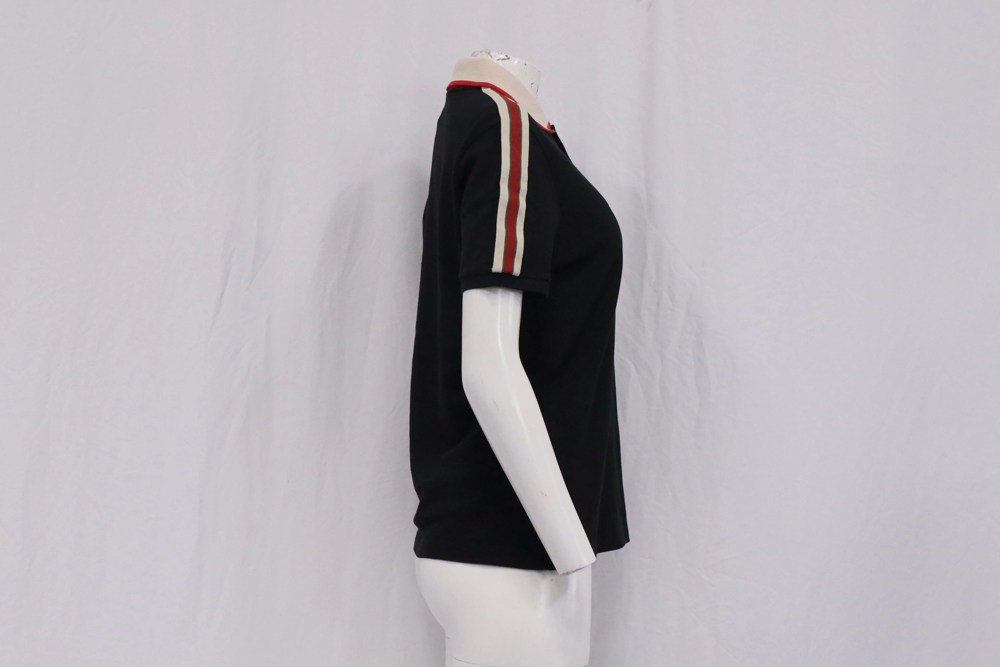 Women's Gucci Logo Stripe Detail Polo T-Shirt in Black Cotton - Image 10