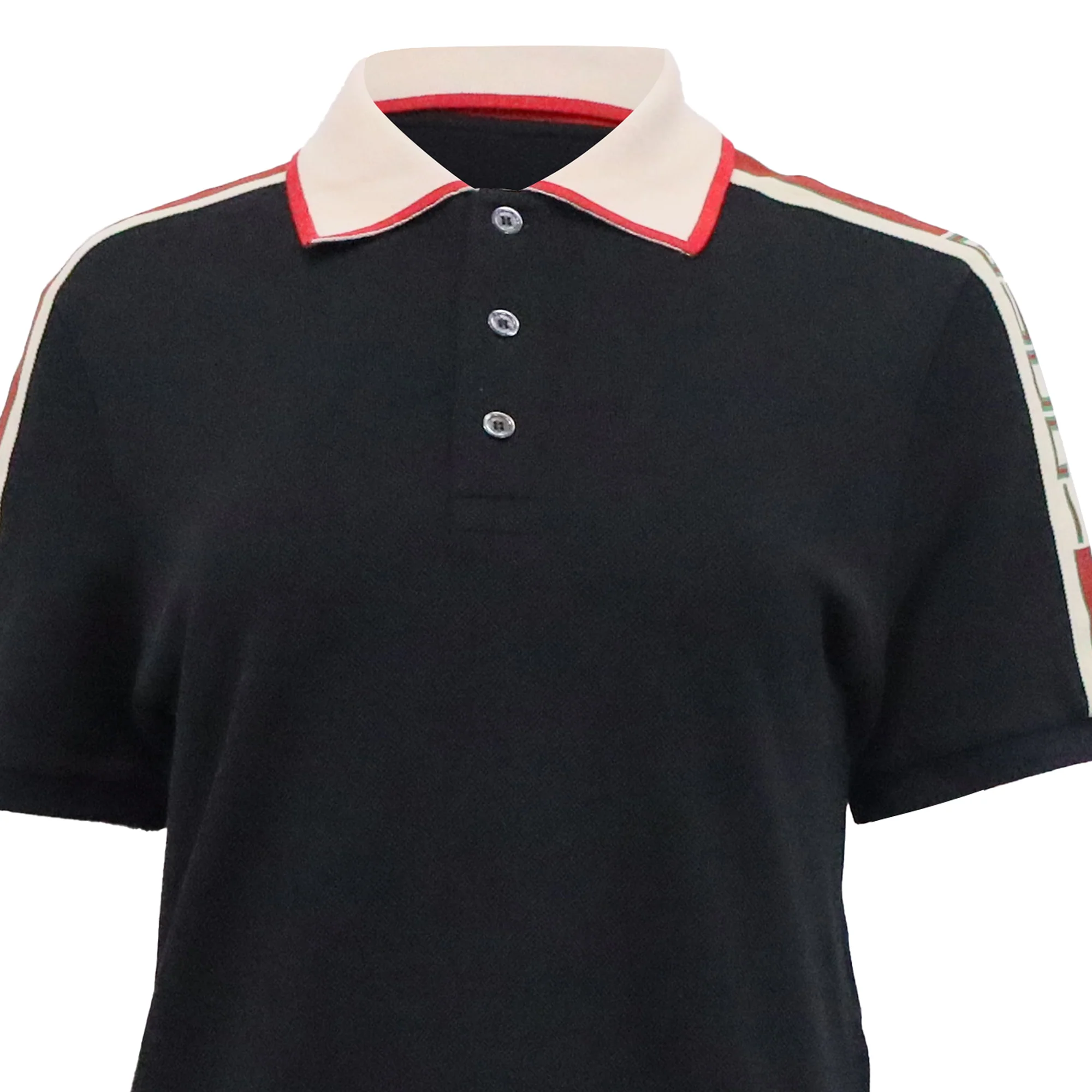Women's Gucci Logo Stripe Detail Polo T-Shirt in Black Cotton - Image 2