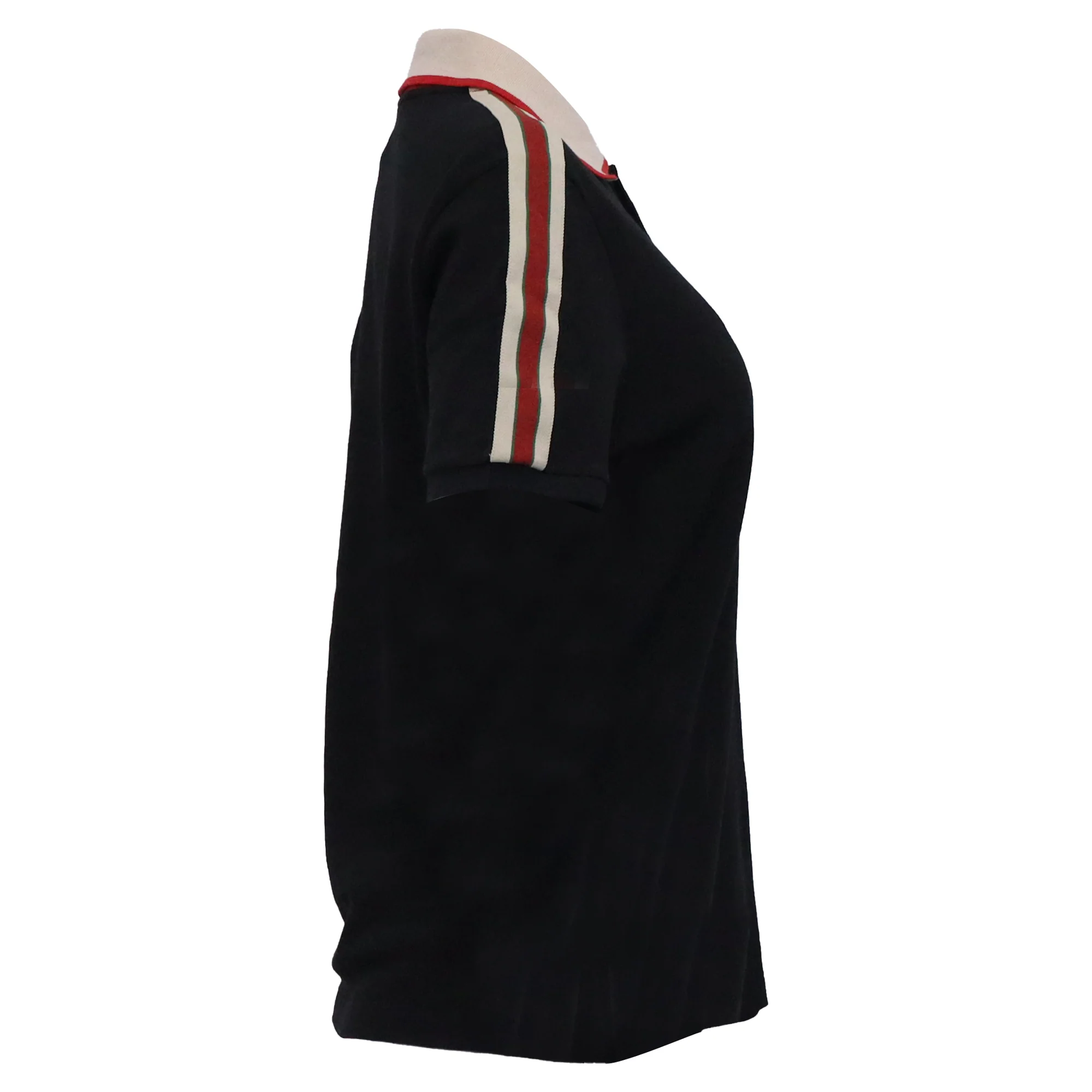Women's Gucci Logo Stripe Detail Polo T-Shirt in Black Cotton - Image 3