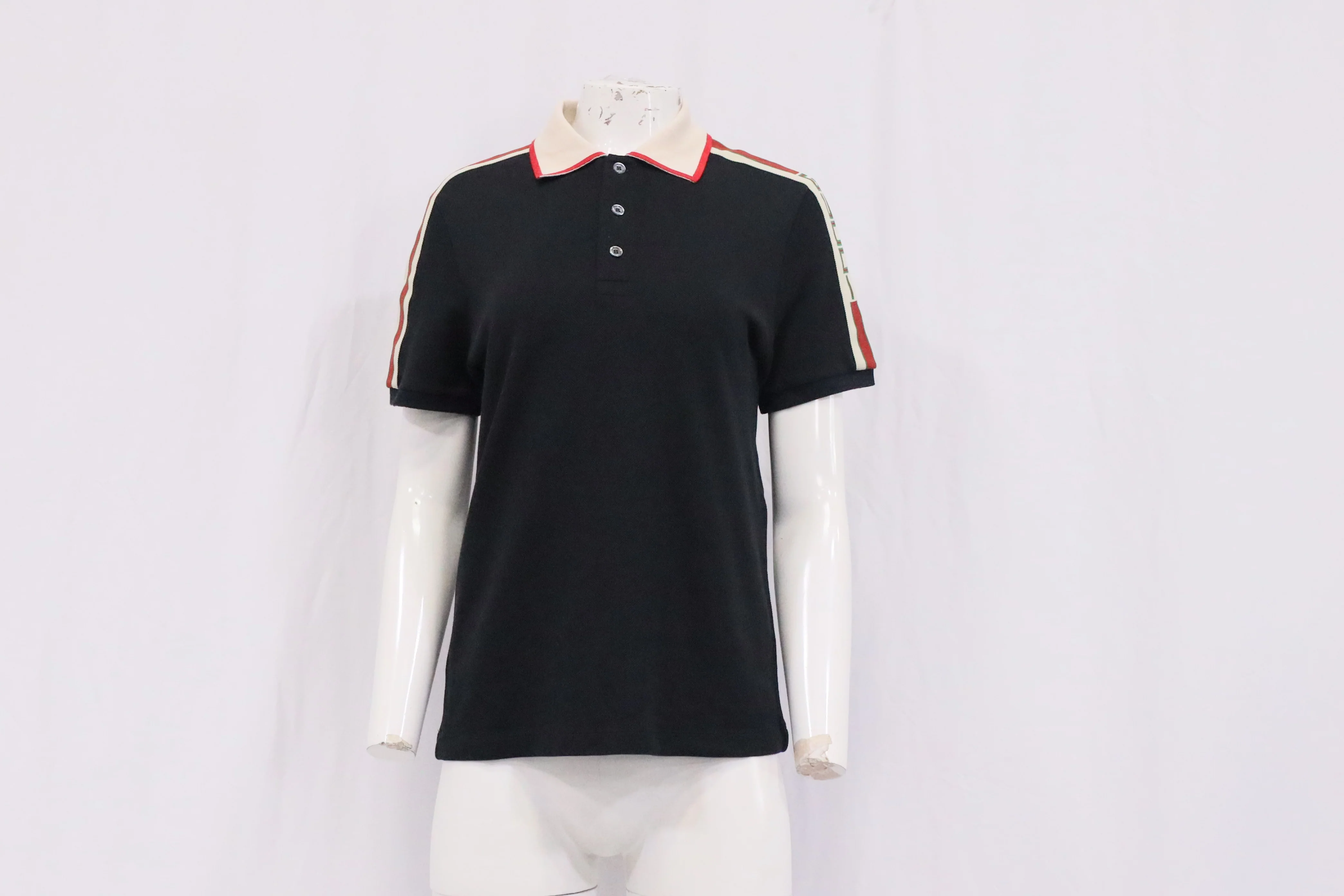 Women's Gucci Logo Stripe Detail Polo T-Shirt in Black Cotton - Image 8