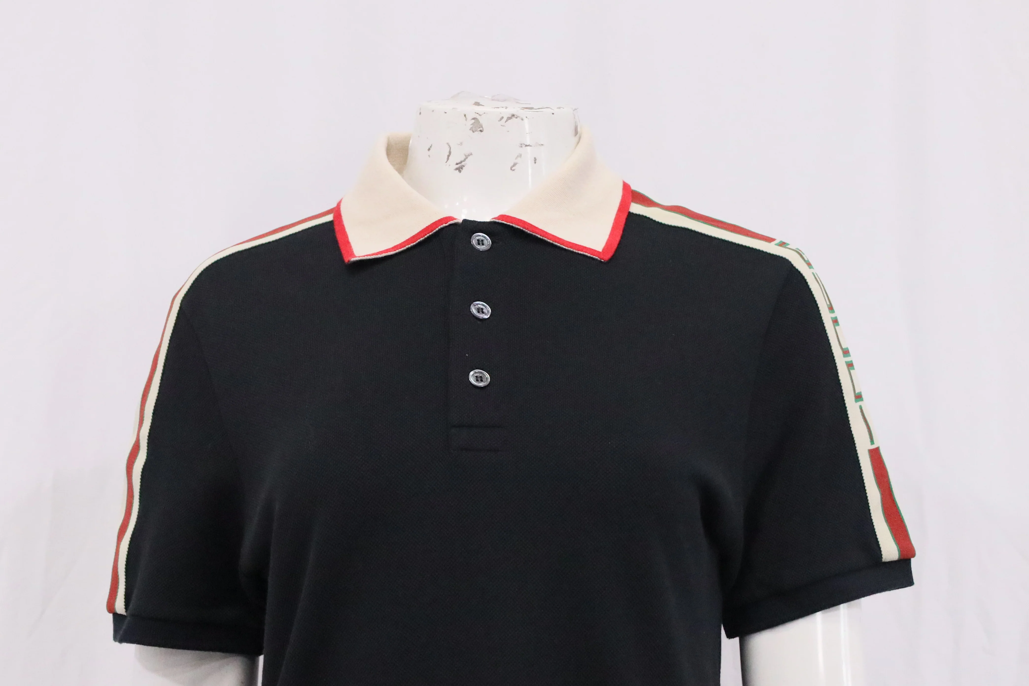 Women's Gucci Logo Stripe Detail Polo T-Shirt in Black Cotton - Image 9