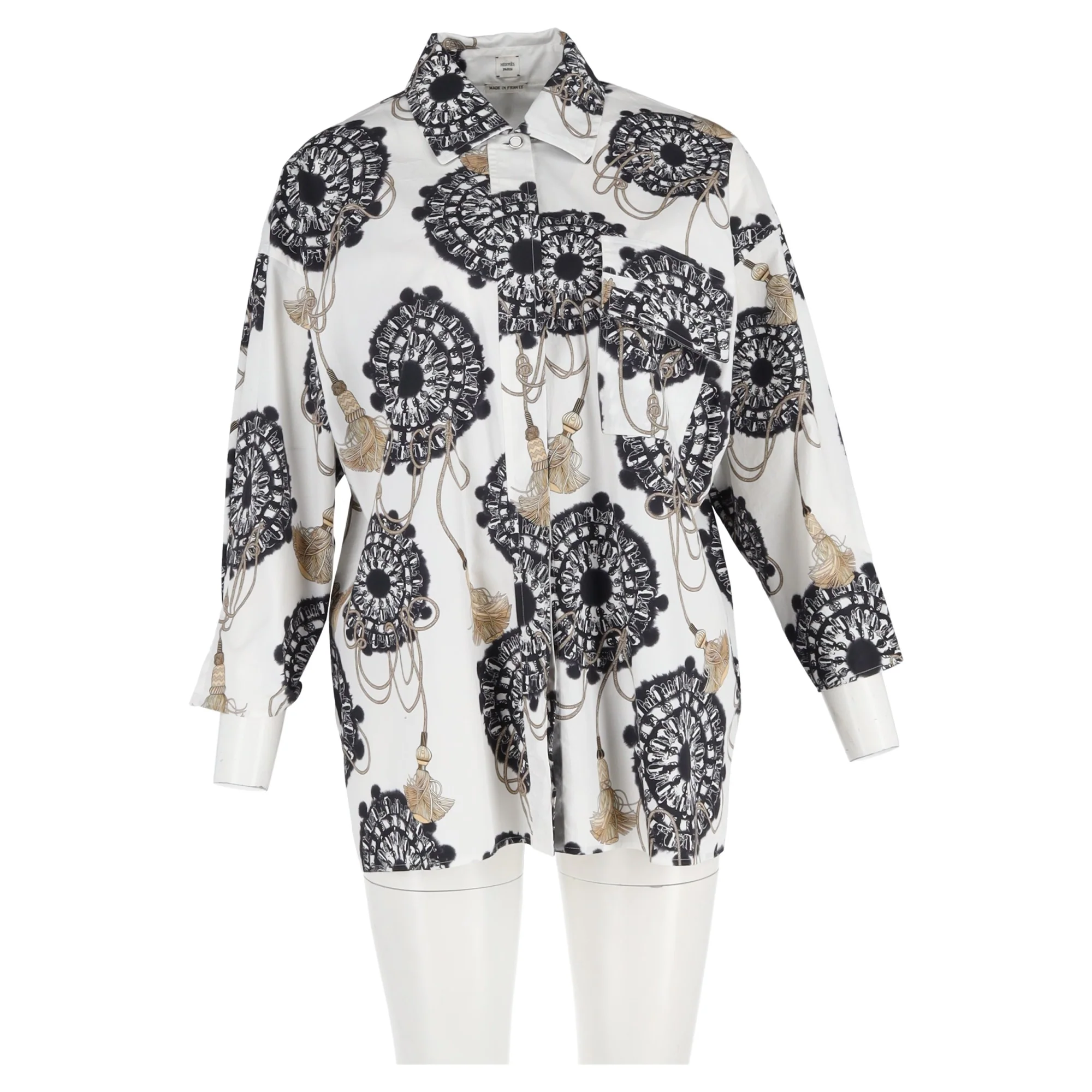 Women's Hermès Cliquetis Aquarelle Printted Shirt in White Cotton - Image 4