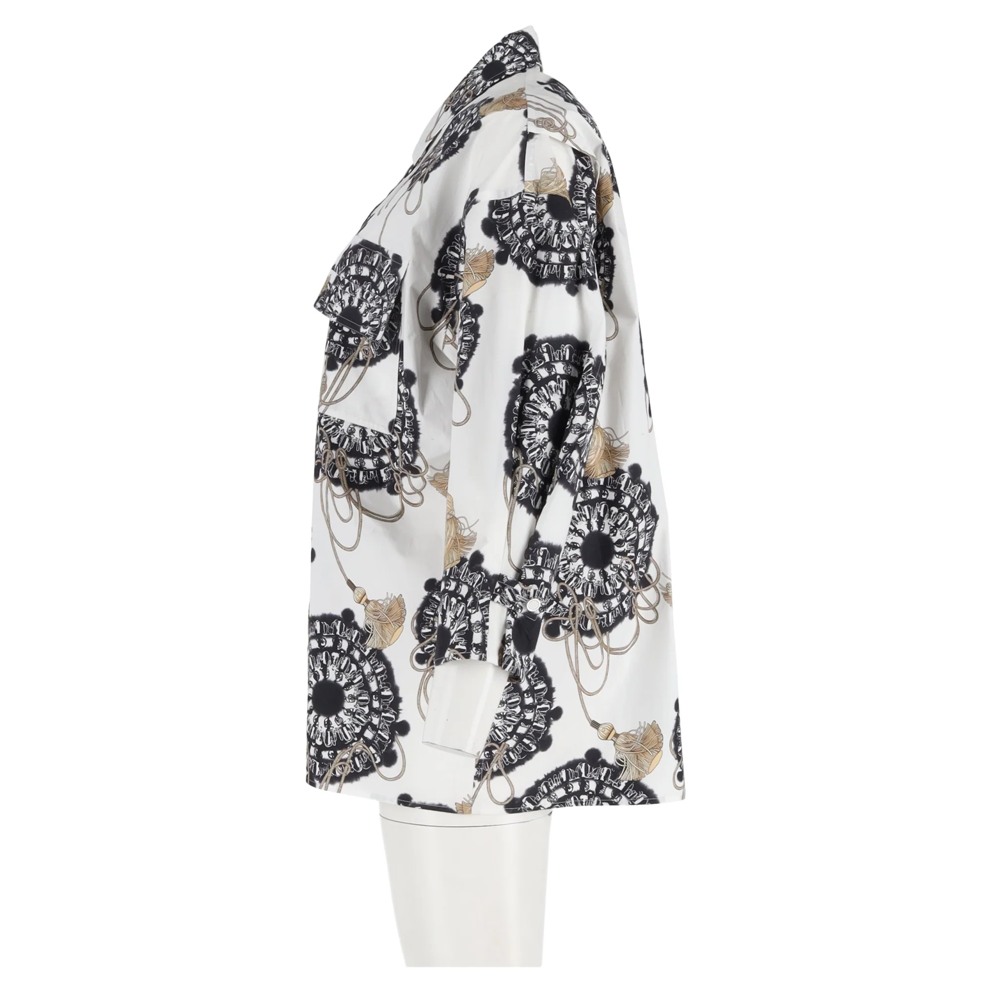Women's Hermès Cliquetis Aquarelle Printted Shirt in White Cotton - Image 5