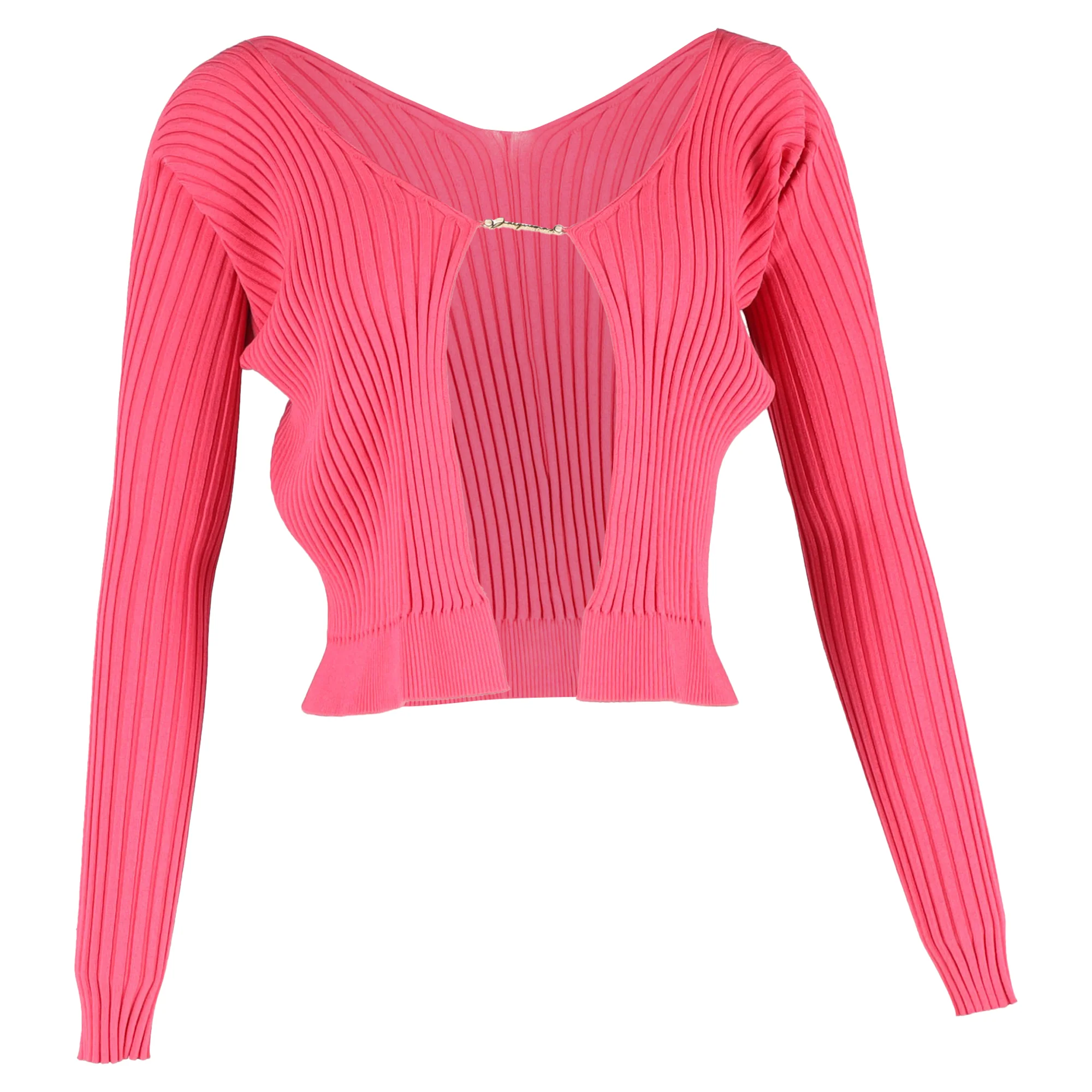 Women's Jacquemus La Maille Pralu Cropped Cardigan in Pink Viscose