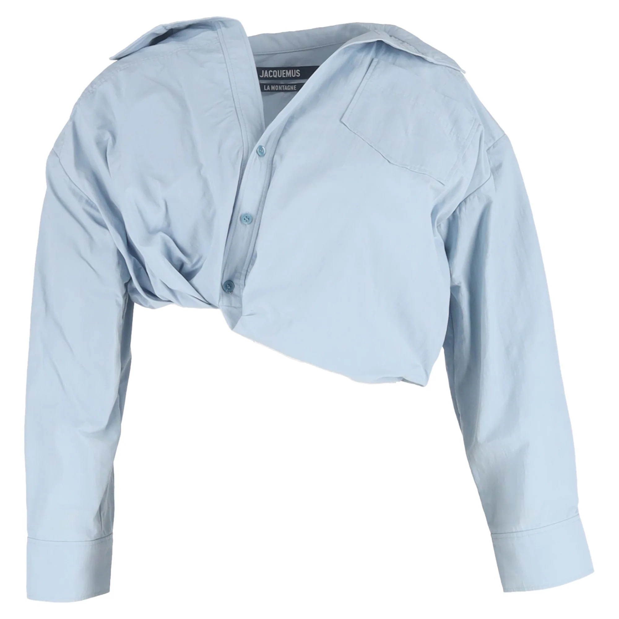 Women's Jacquemus Mejean Cropped Poplin Shirt in Light Blue Cotton