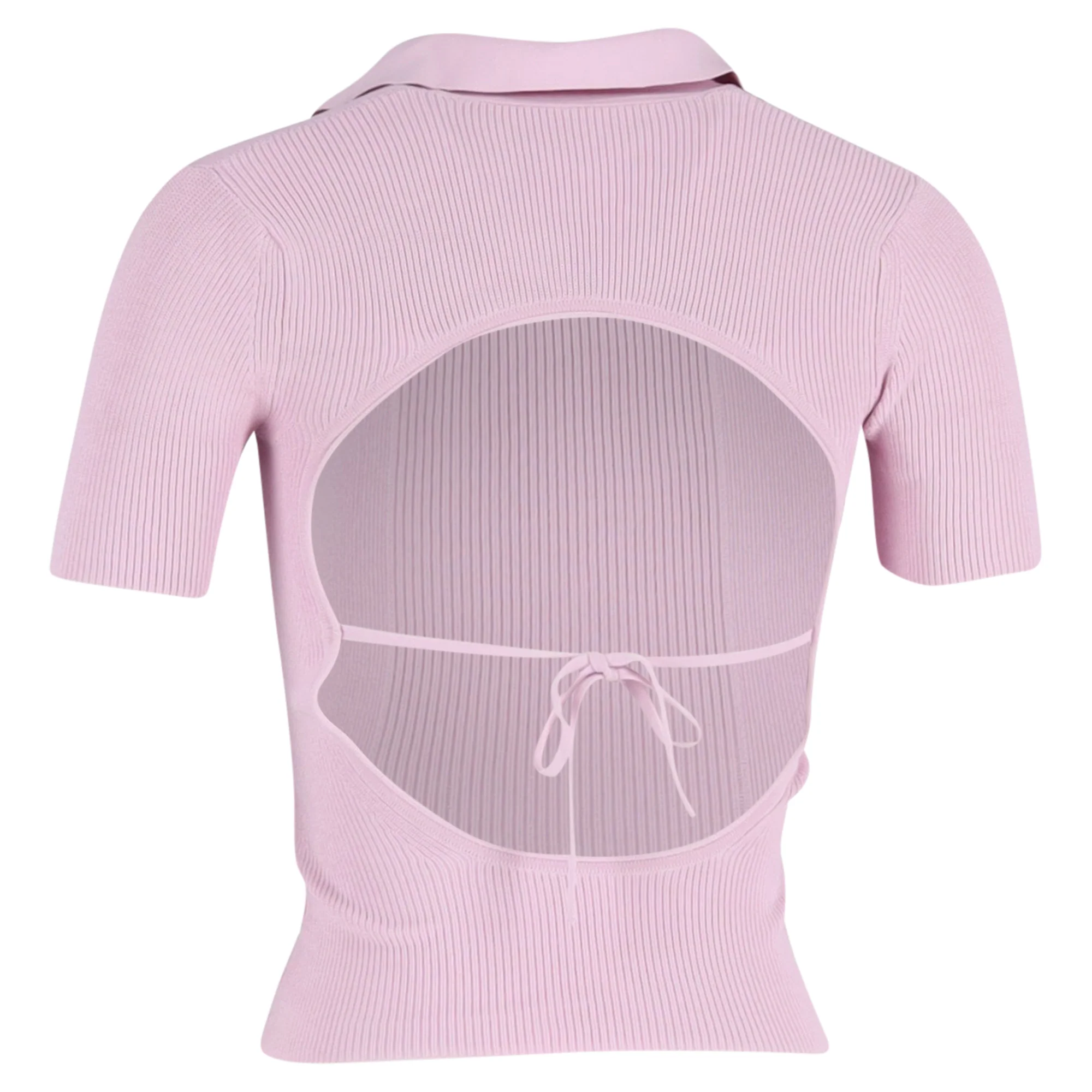 Women's Jacquemus Open-Back Polo Sweater in Pink Viscose - Image 3