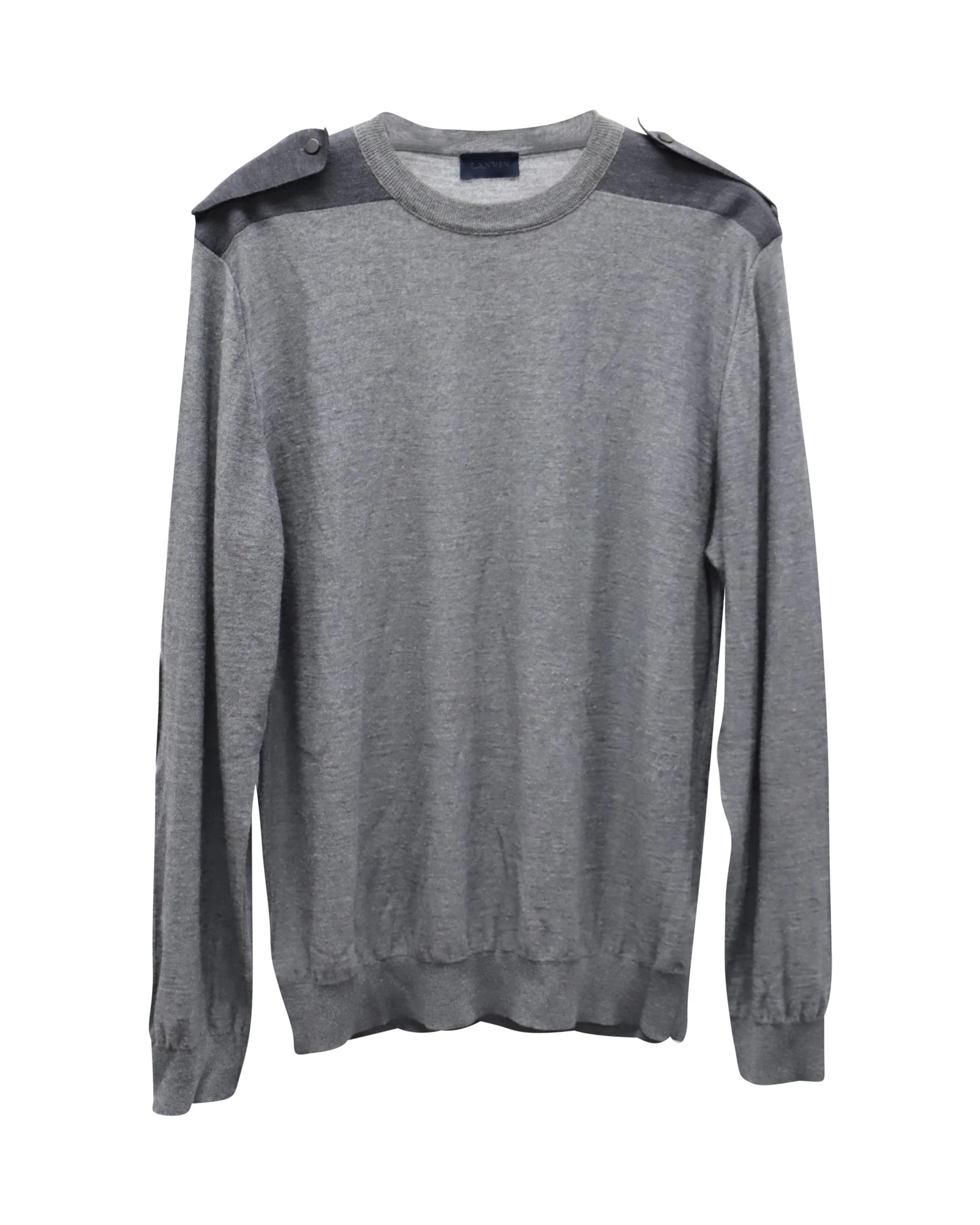 Men's Lanvin Sweater with Epaulettes in Grey Merino Wool