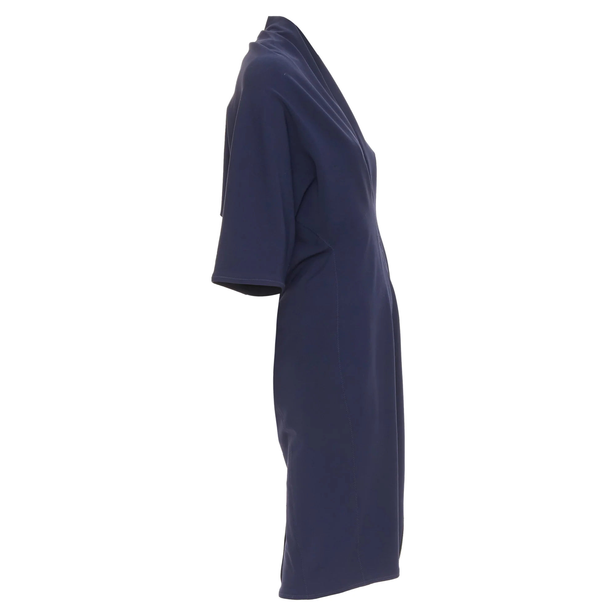 Women's LANVIN 2011 Alber Elbaz navy drape V neck side zip side dolman dress FR40 L - Image 4