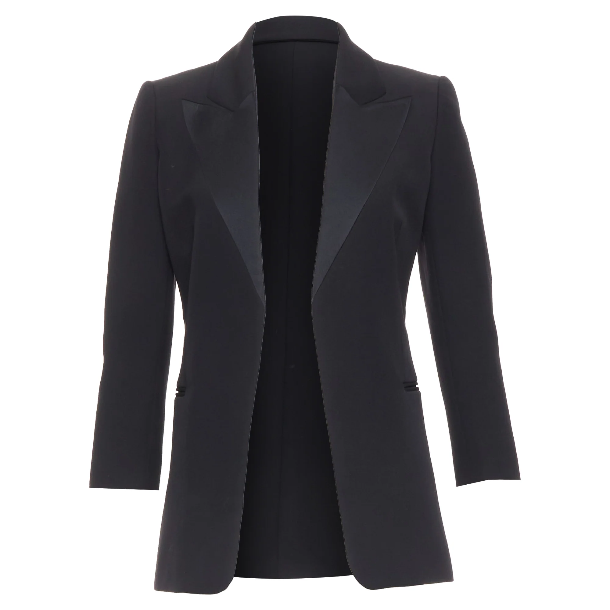 Women's Lanvin Alber Elbaz black wool silk trompe loeil pressed peak lapel blazer