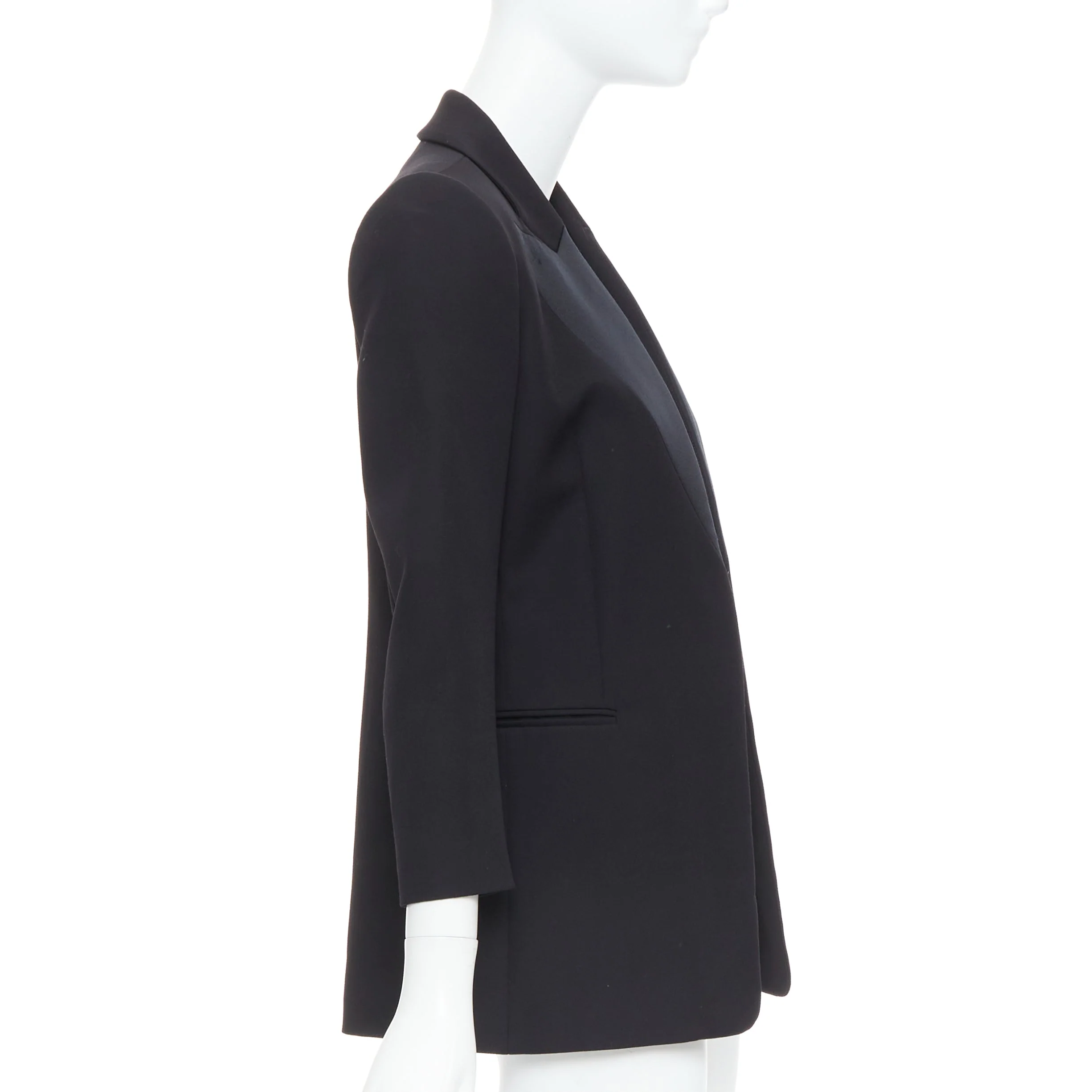 Women's Lanvin Alber Elbaz black wool silk trompe loeil pressed peak lapel blazer - Image 10