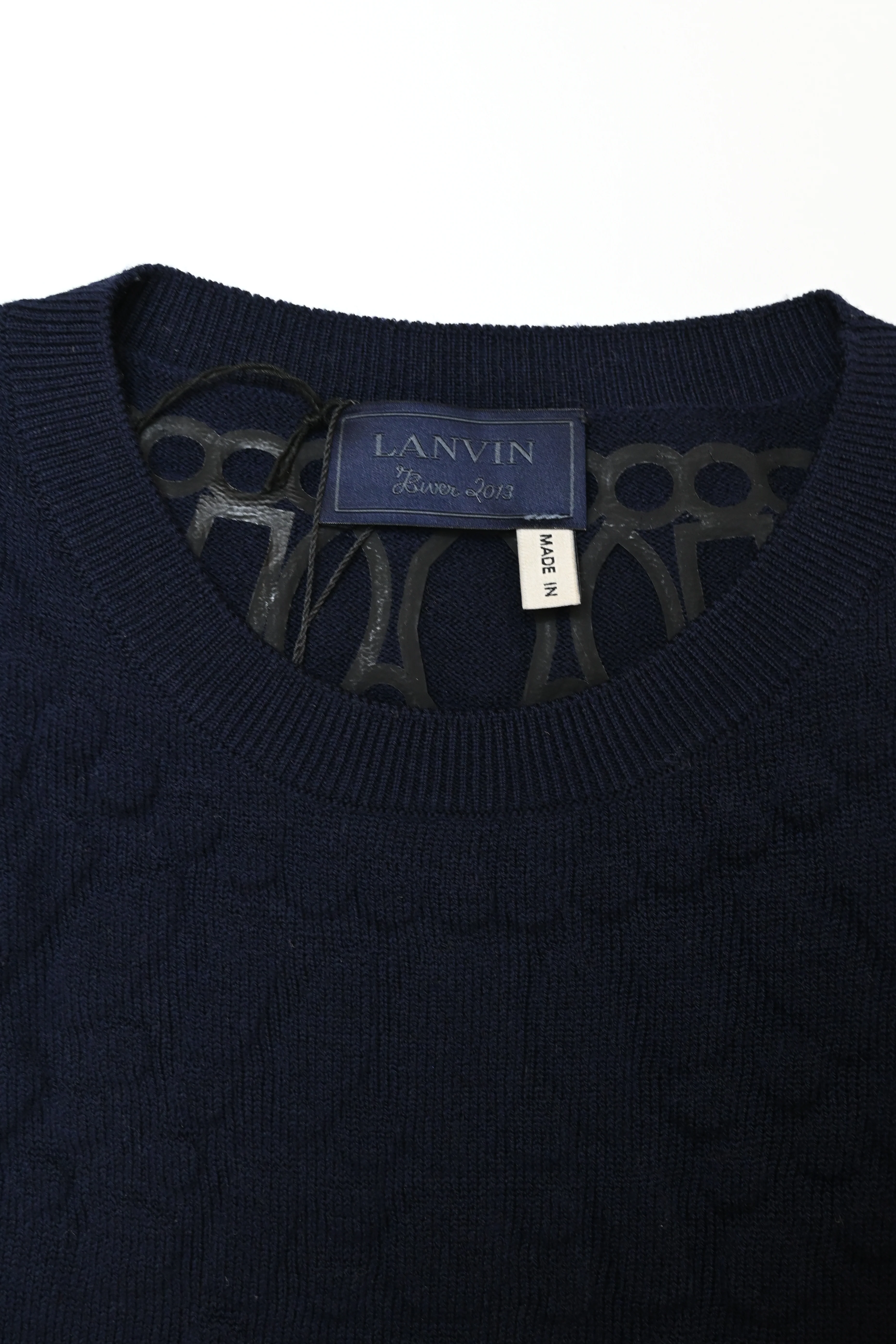 Women's Lanvin Knitted Midi Dress in Navy Blue Wool - Image 10