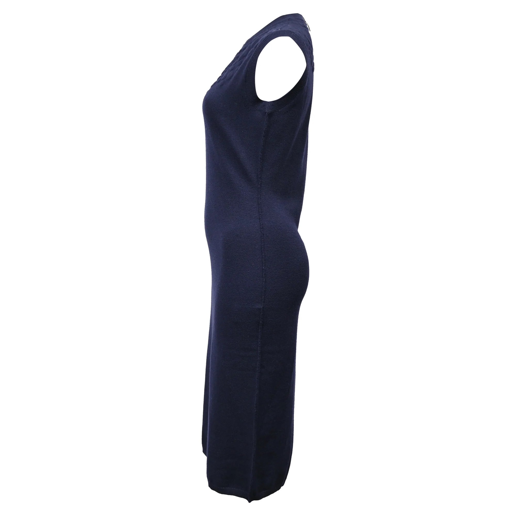 Women's Lanvin Knitted Midi Dress in Navy Blue Wool - Image 2