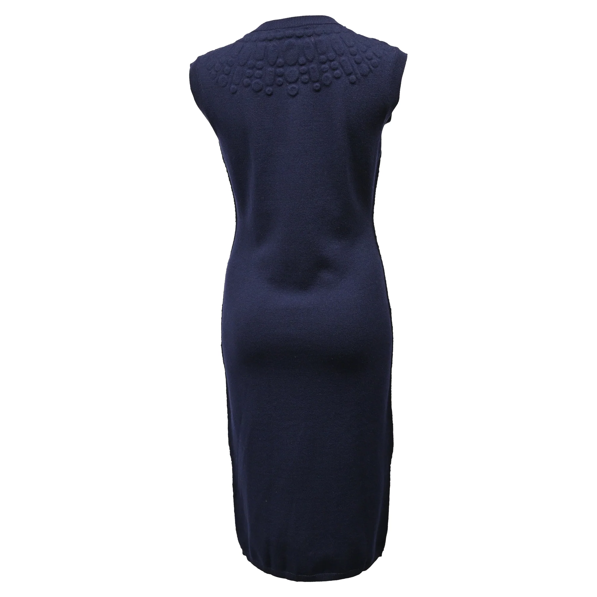 Women's Lanvin Knitted Midi Dress in Navy Blue Wool - Image 3