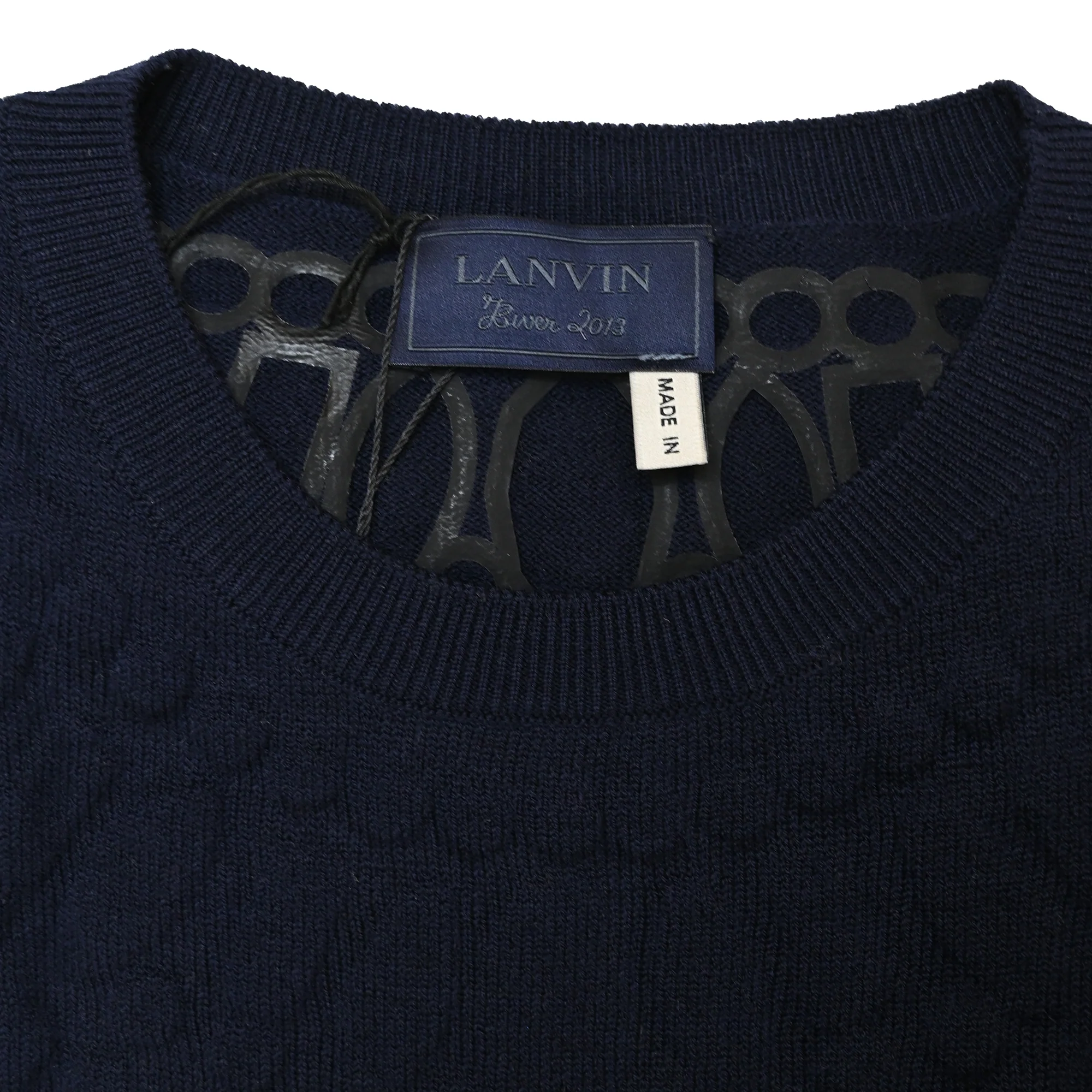 Women's Lanvin Knitted Midi Dress in Navy Blue Wool - Image 5
