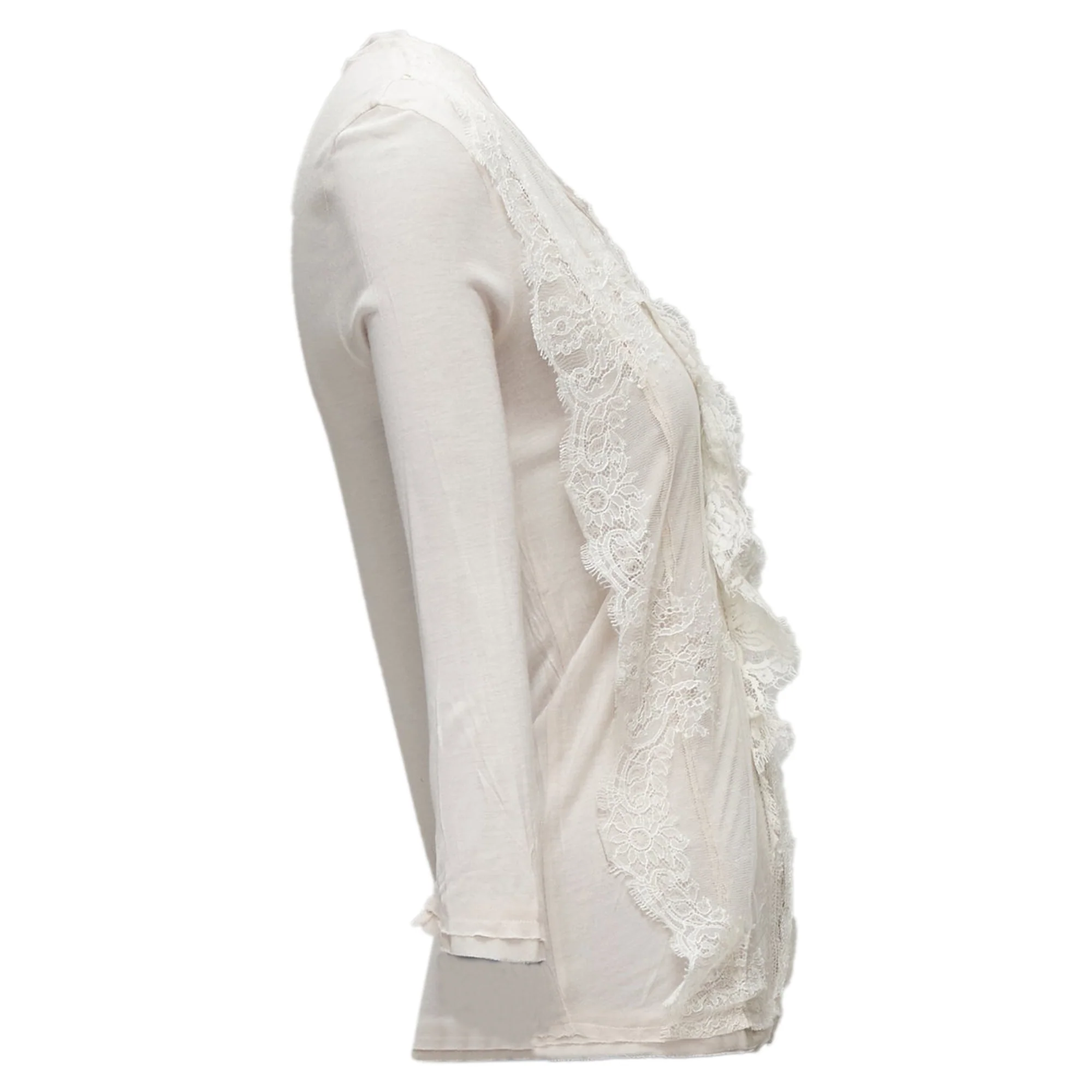 Women's Lanvin lace overlay asymmetric cropped sleeve top - Image 4