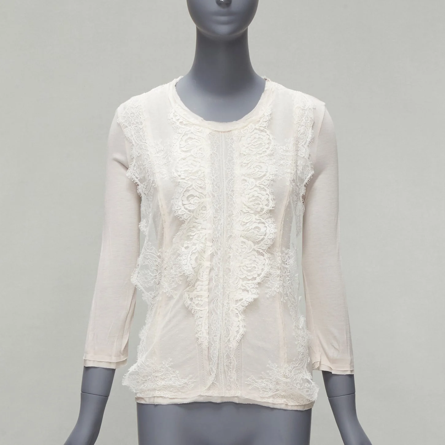 Women's Lanvin lace overlay asymmetric cropped sleeve top - Image 7