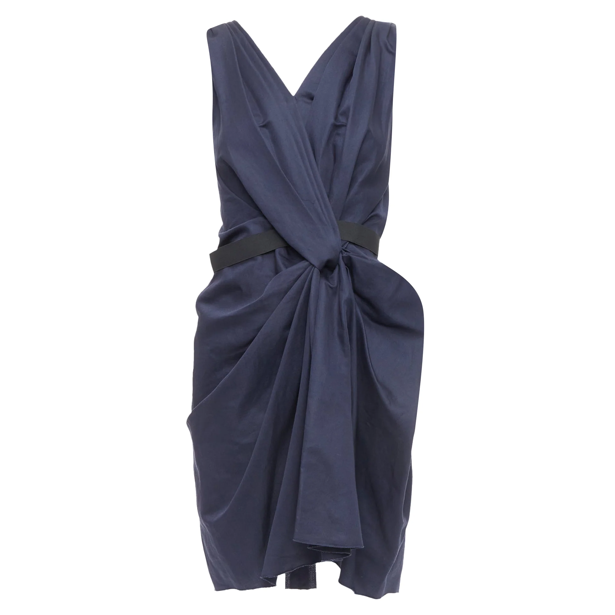 Women's Lanvin ramie cotton drape belted mini dress