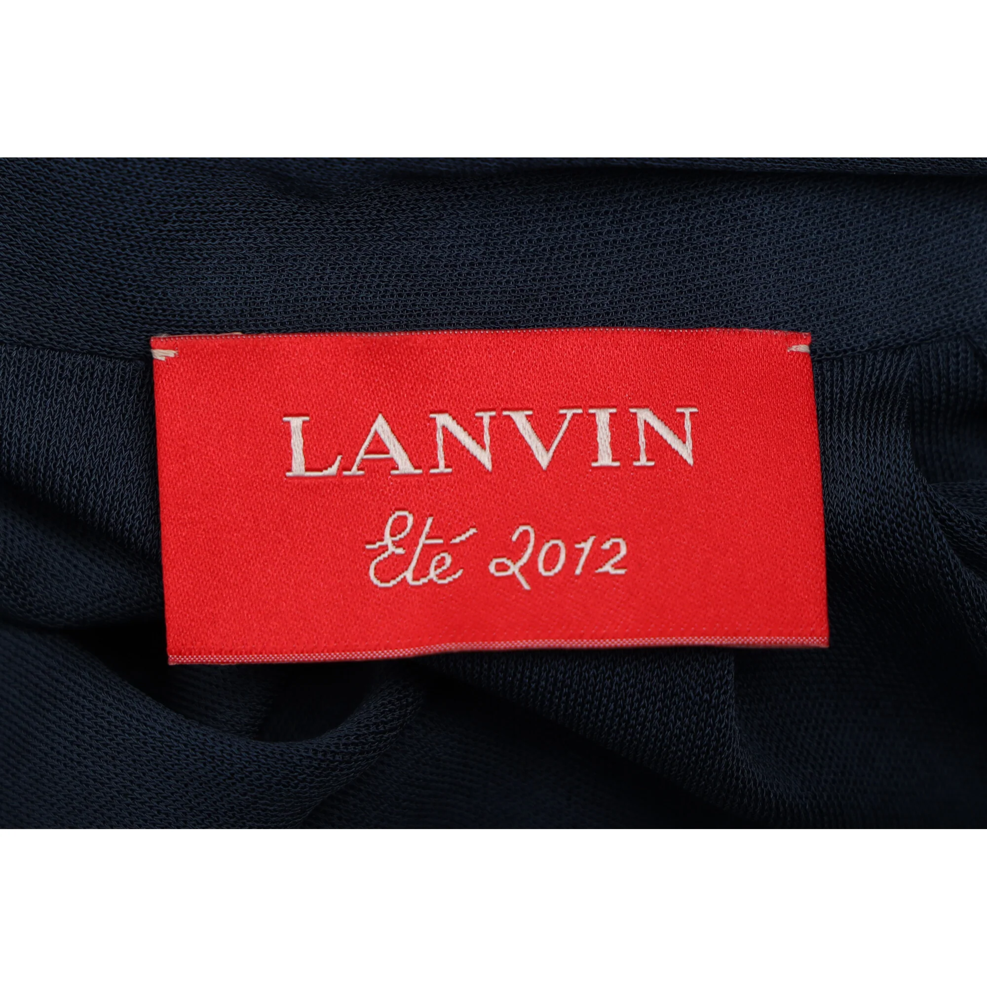 Women's Lanvin V-Neck Gathered Mini Dress in Navy Blue Viscose - Image 10