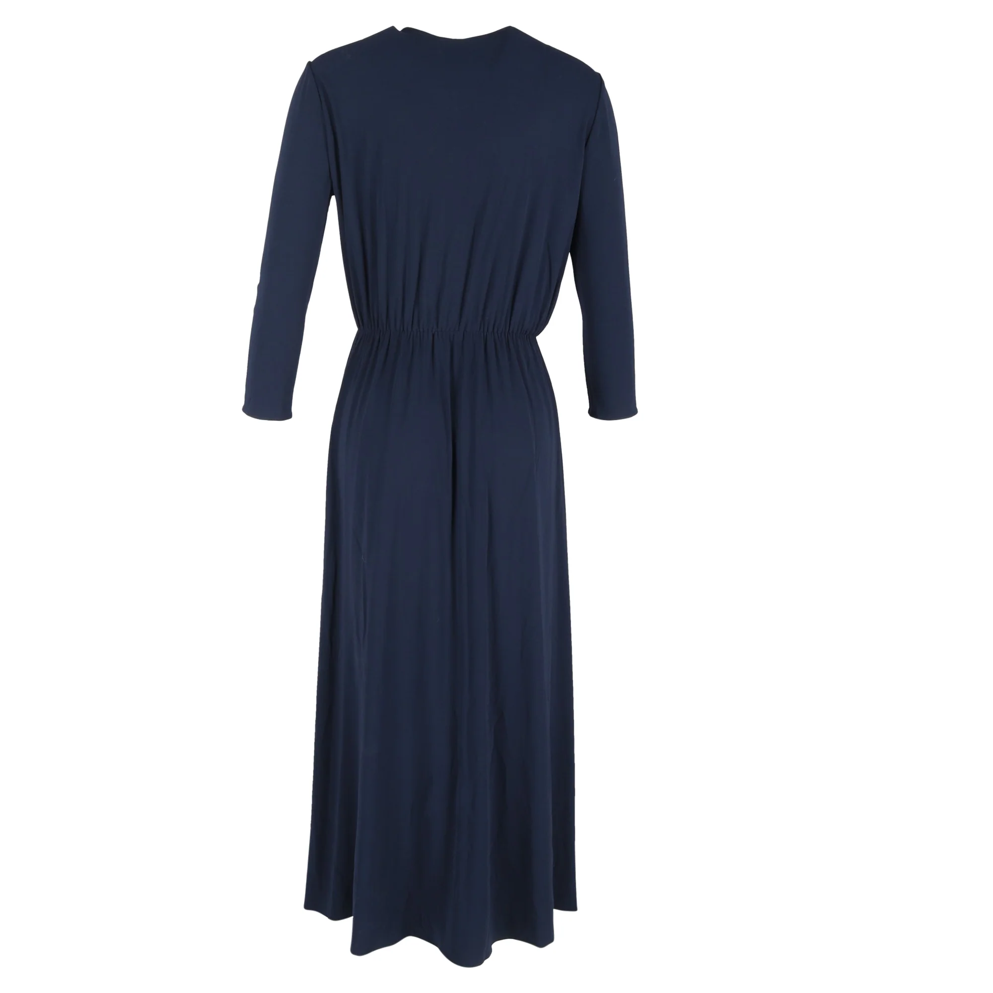 Women's Lanvin V-Neck Pleated Long Sleeve Midi Dress in Navy Blue Polyester - Image 3