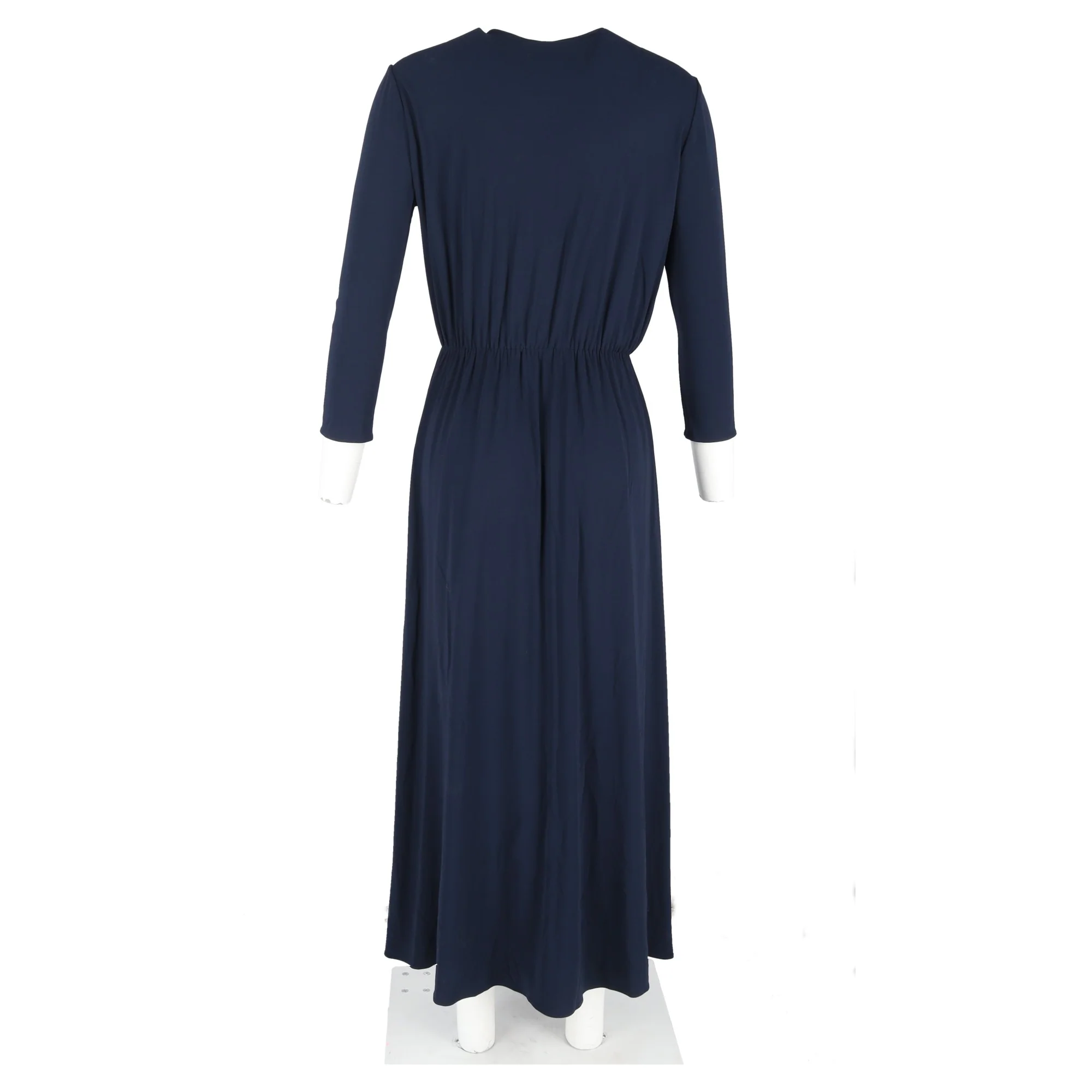 Women's Lanvin V-Neck Pleated Long Sleeve Midi Dress in Navy Blue Polyester - Image 6