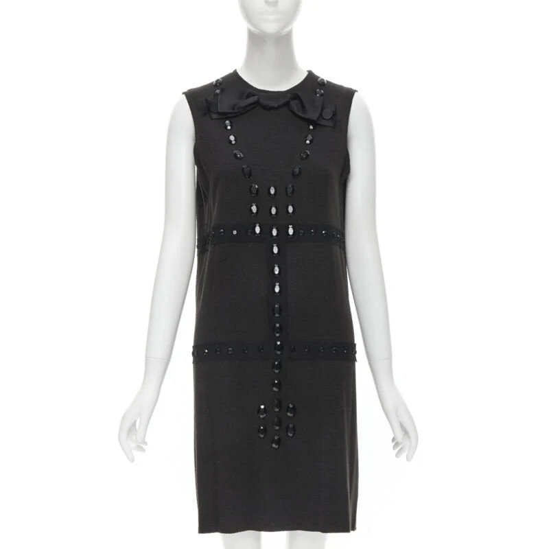 Women's Lanvin wool jewel embellished sheath dress - Image 7