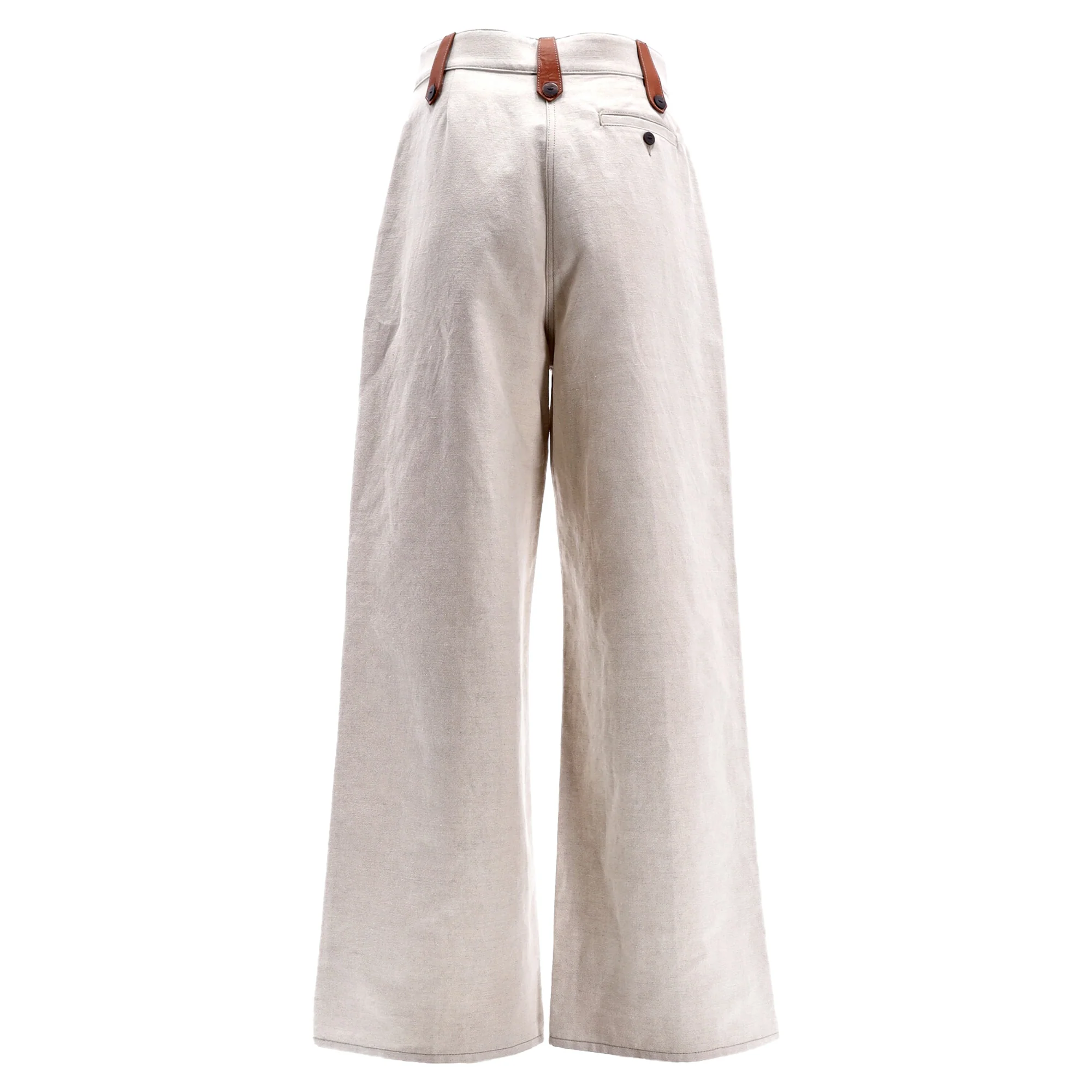 Women's Loewe Belt Hoop Detail Wide-Leg Trousers in Beige Cotton - Image 3