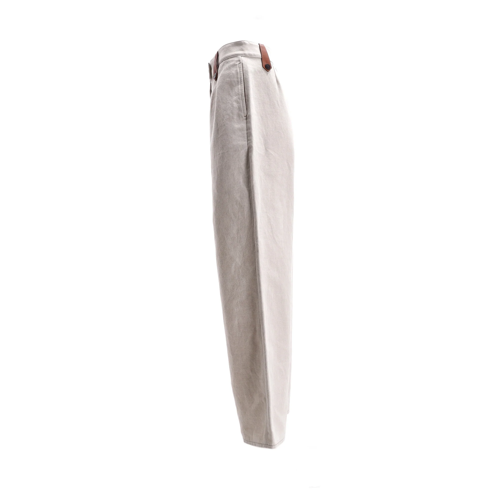 Women's Loewe Belt Hoop Detail Wide-Leg Trousers in Beige Cotton - Image 7