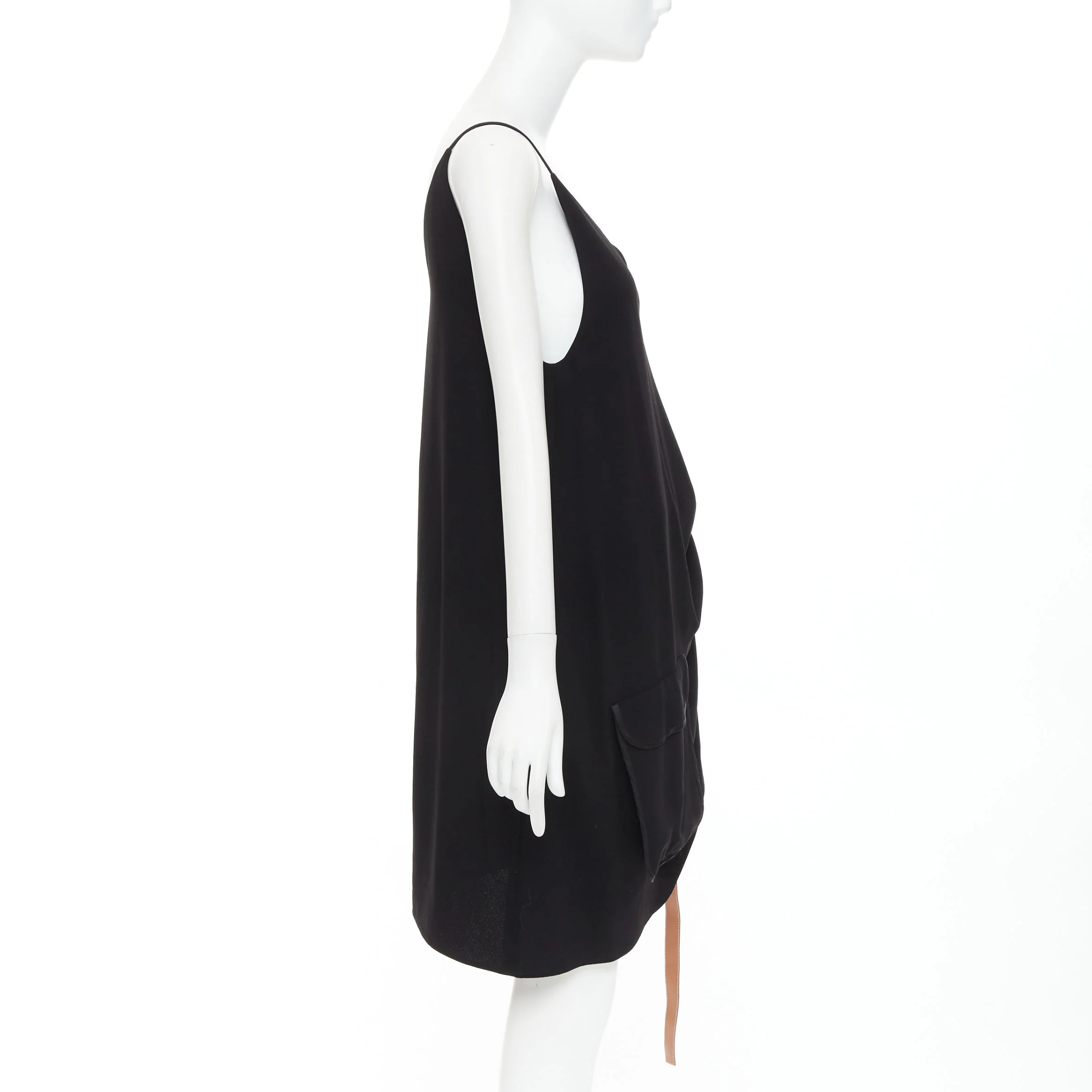 Women's Loewe black crepe brown anagram leather gathered side dress - Image 10