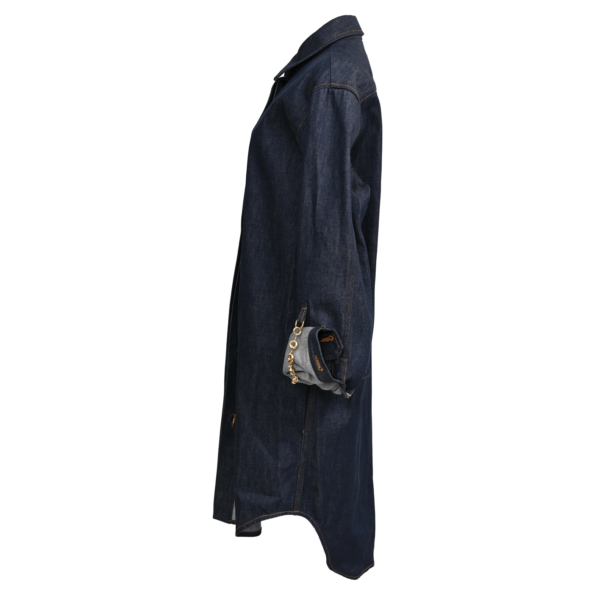 Women's Loewe Chain-Trimmed Shirt in Navy Blue Denim - Image 2