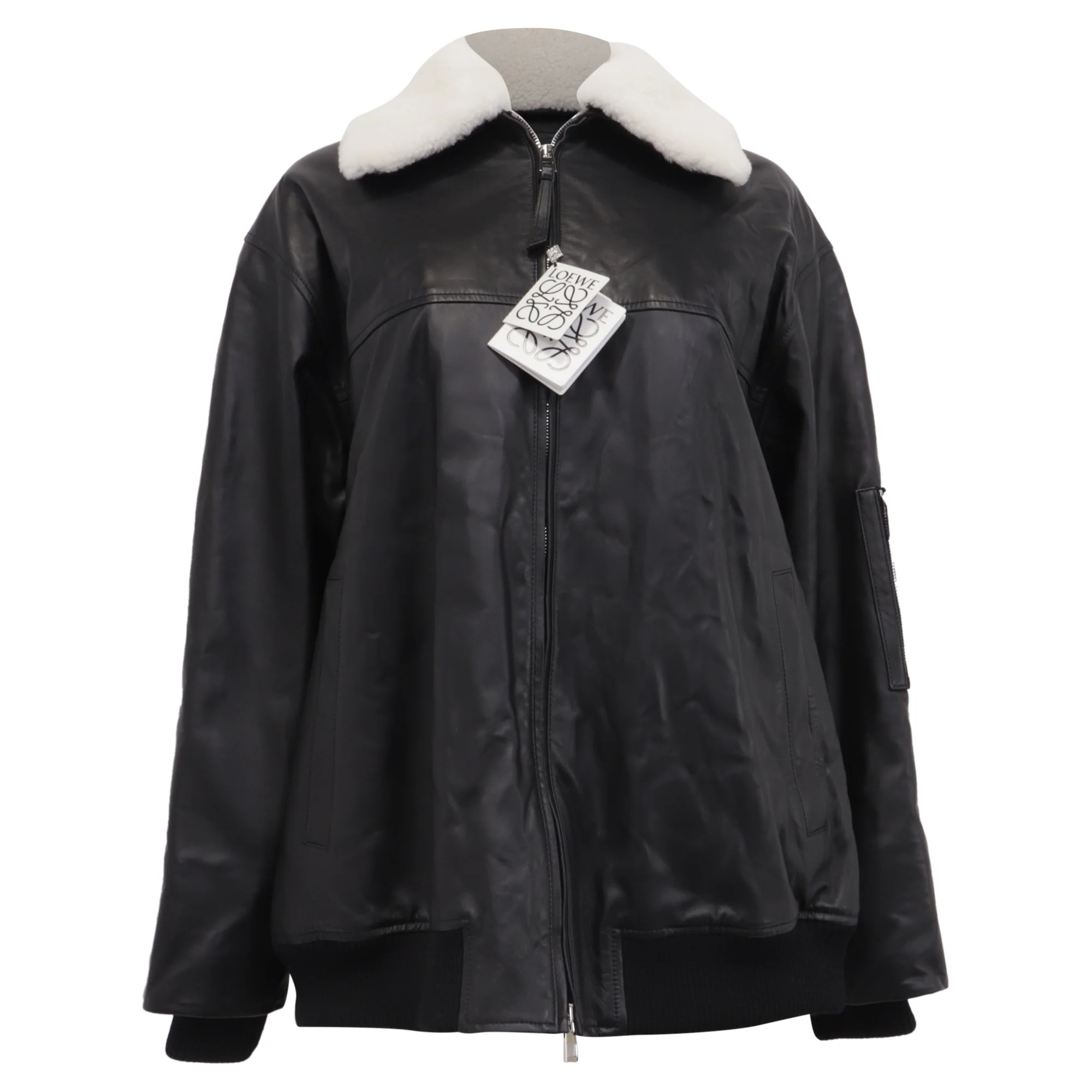 Women's Loewe Sheared Collar Bomber Jacket in Lambskin Leather