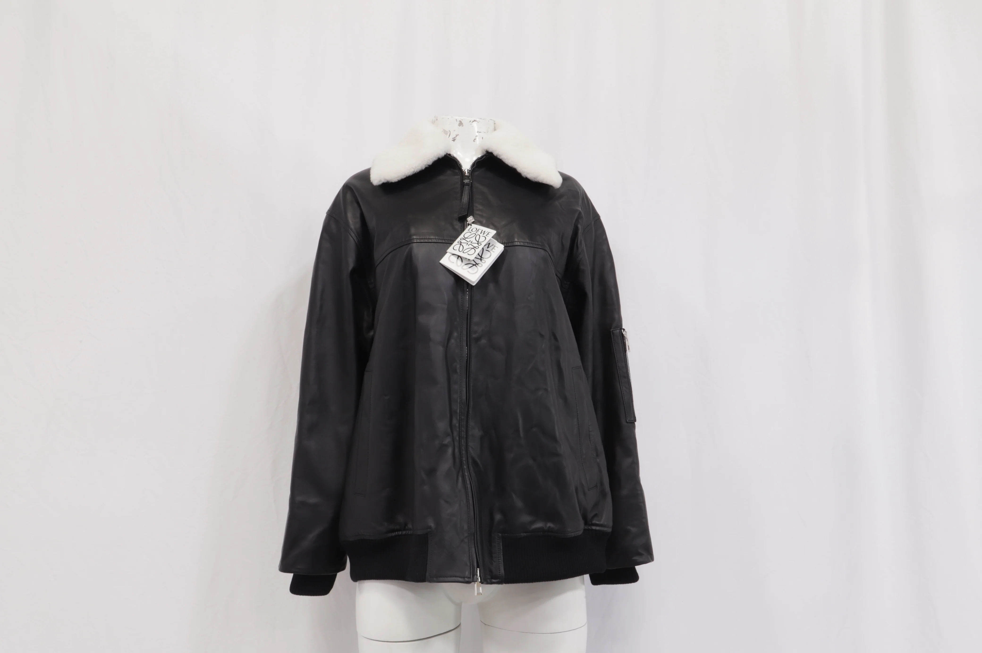 Women's Loewe Sheared Collar Bomber Jacket in Lambskin Leather - Image 8